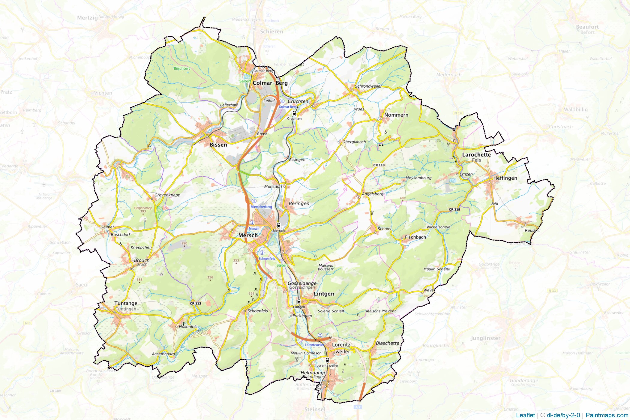 Muestras de recorte de mapas Mersch (Luxemburgo)-1