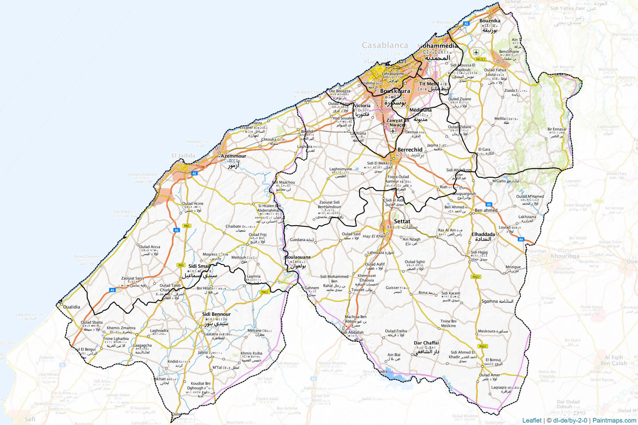 Muestras de recorte de mapas Casablanca-Settat (Marruecos)-1