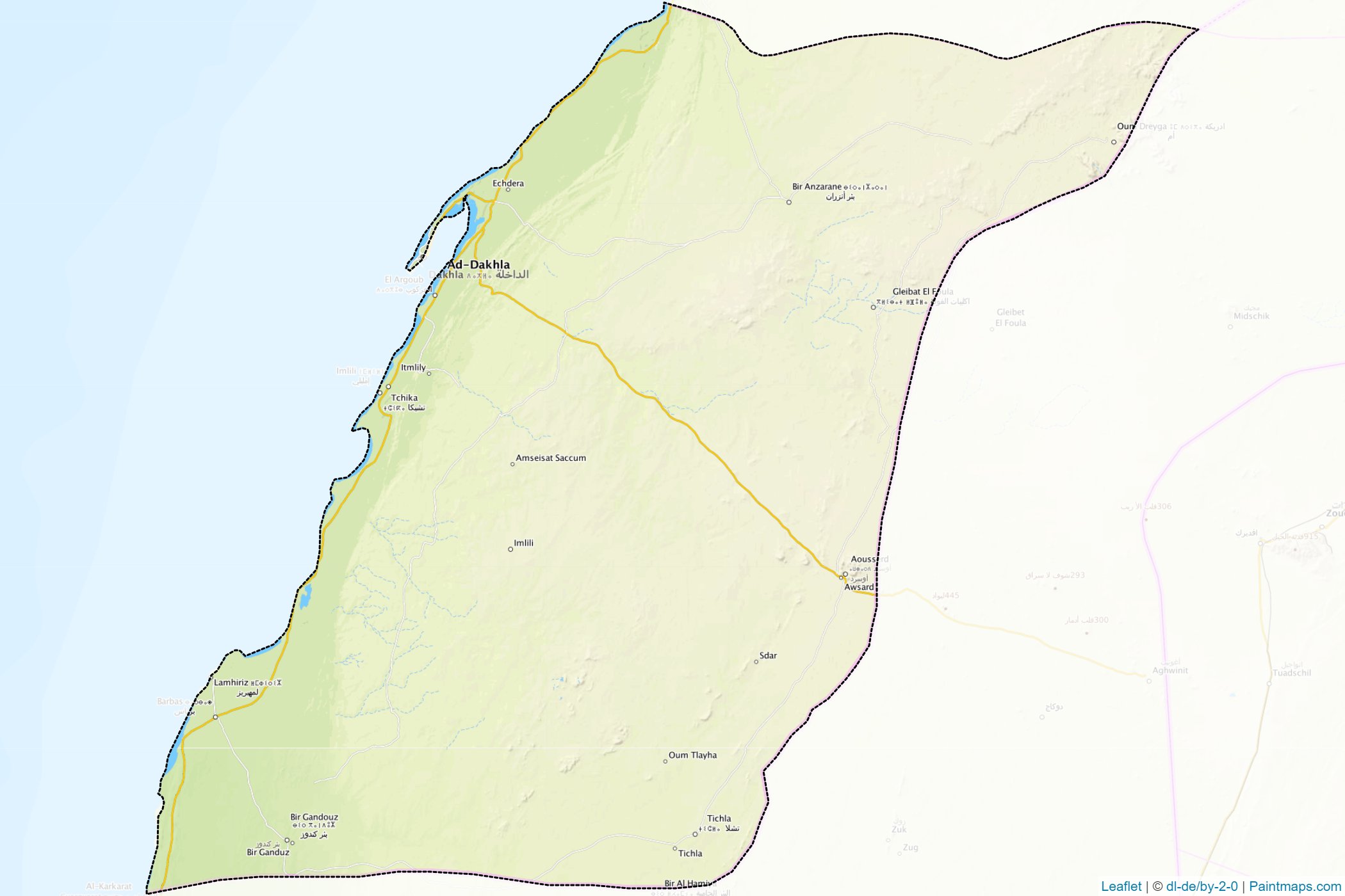 Muestras de recorte de mapas Dakhla-Oued Ed-Dahab (Marruecos)-1