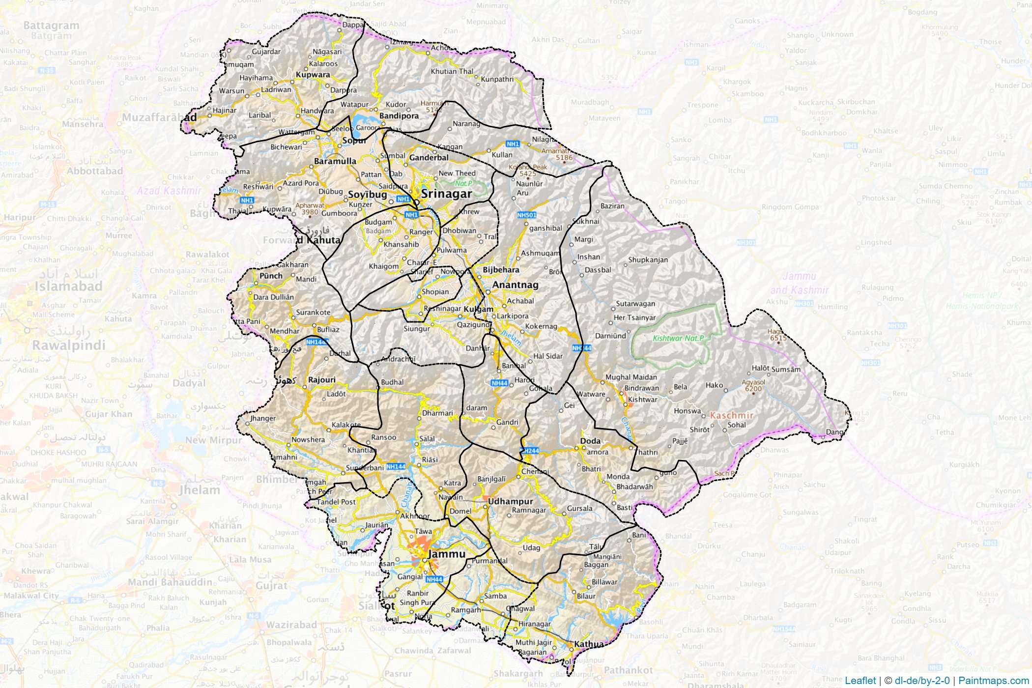 Jammu and Kashmir (India) Map Cropping Samples-1