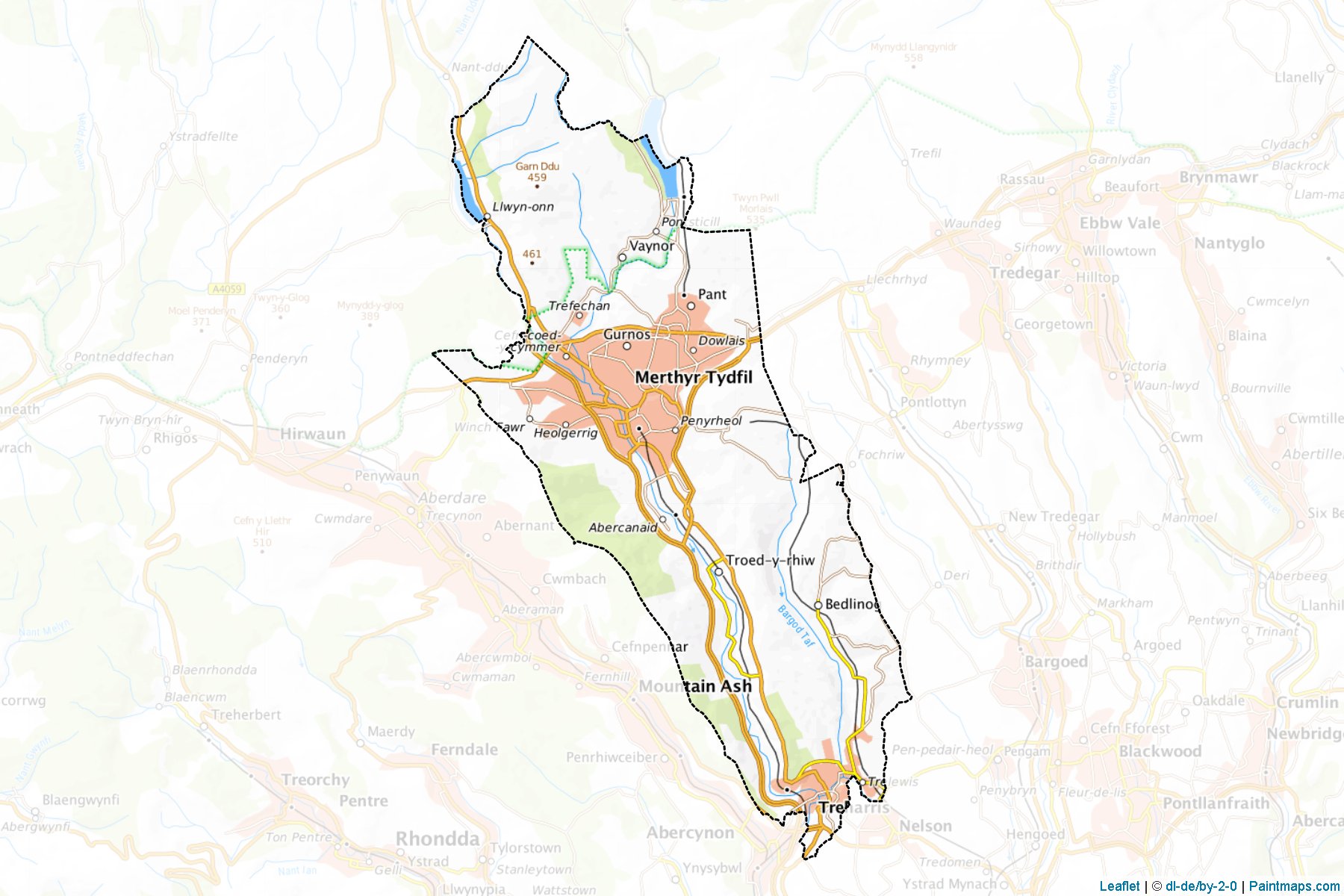 Muestras de recorte de mapas Merthyr Tydfil (Wales)-1