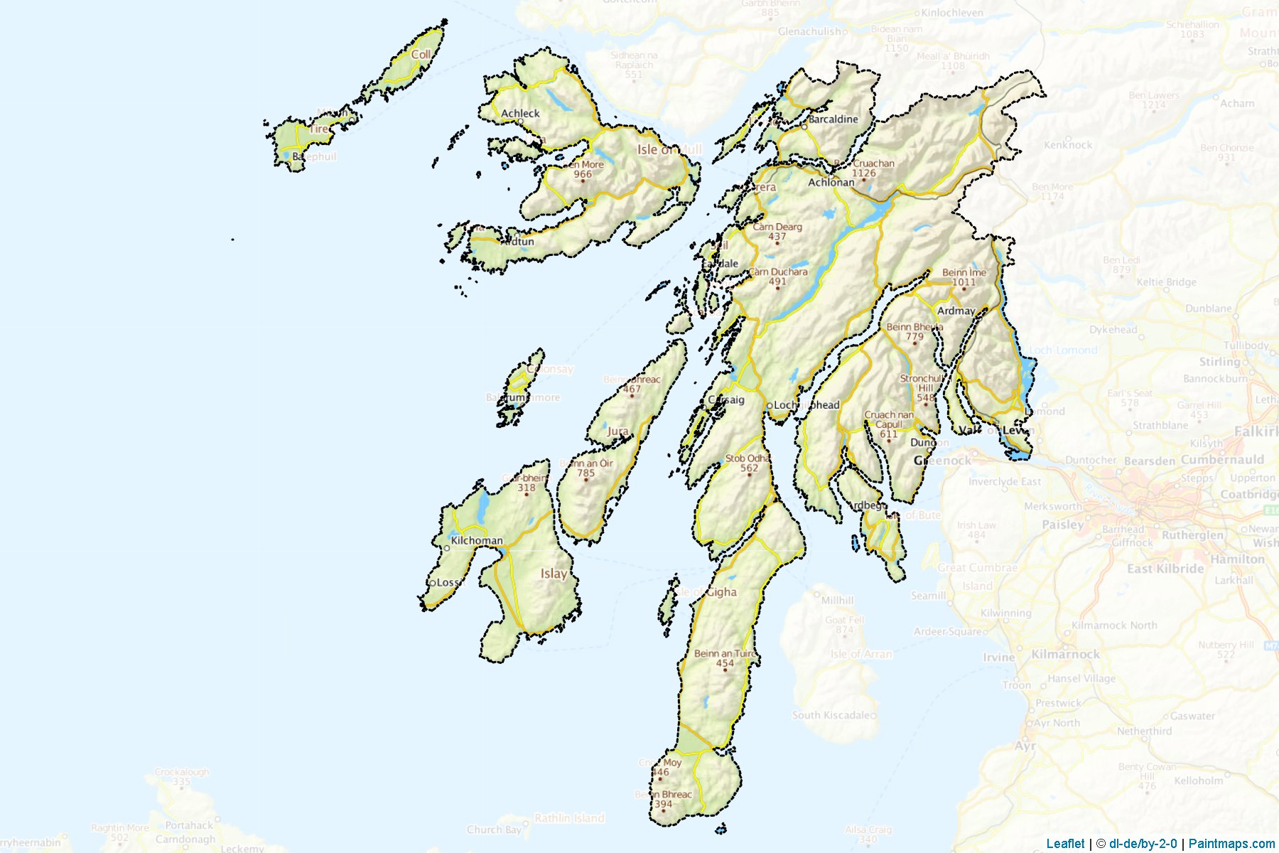 Muestras de recorte de mapas Argyll and Bute (Scotland)-1