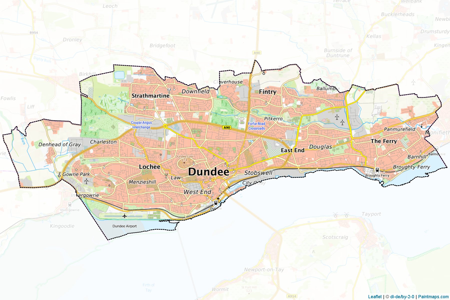 Muestras de recorte de mapas Dundee City (Scotland)-1