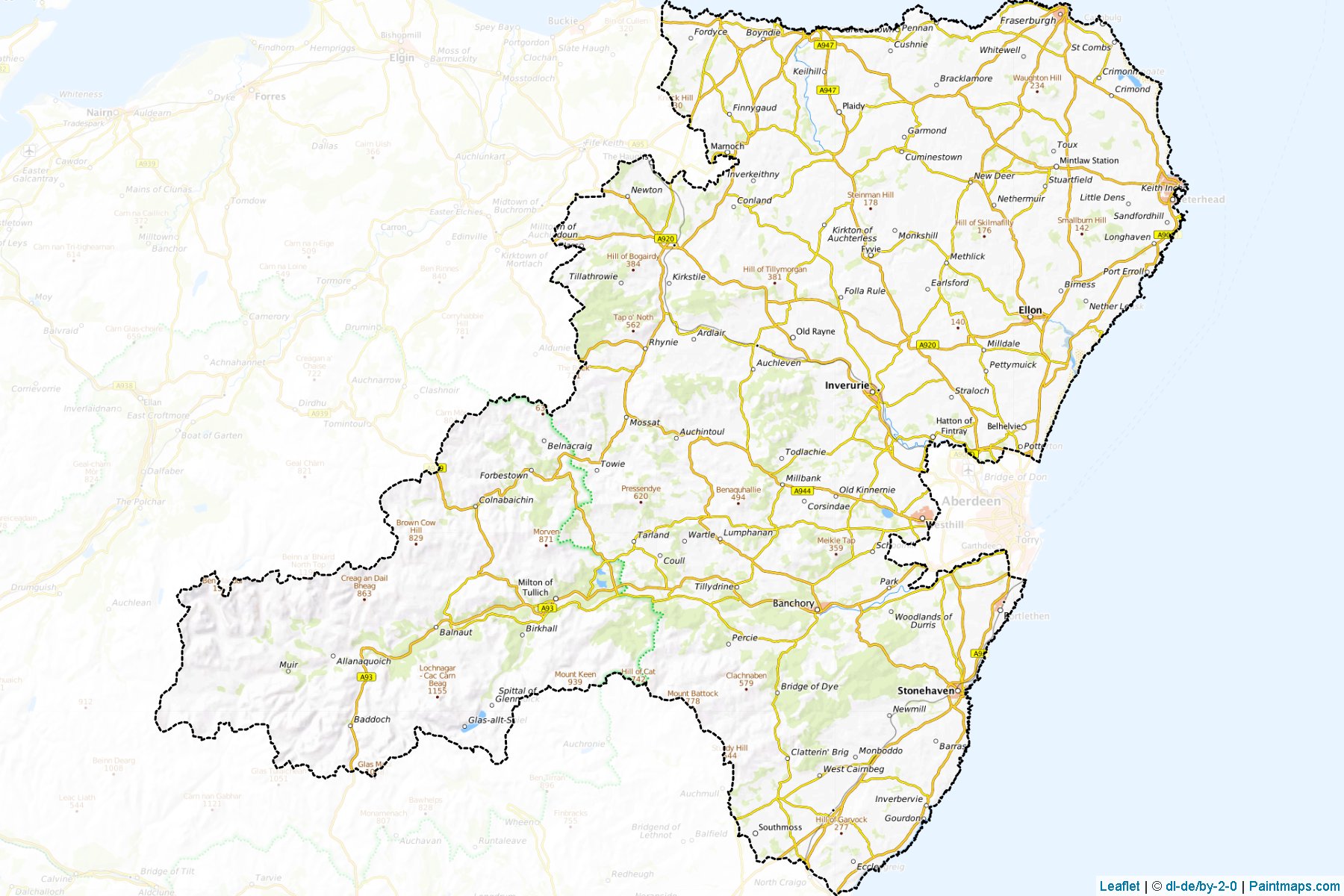 Muestras de recorte de mapas Aberdeenshire (Scotland)-1