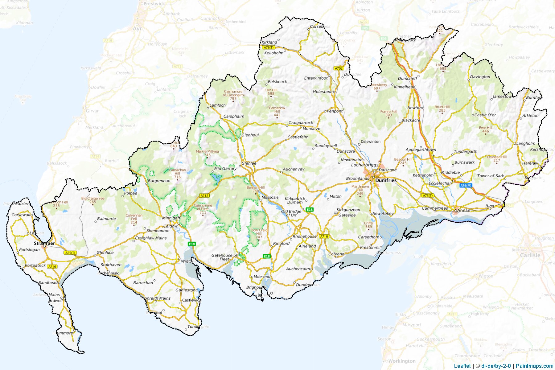 Muestras de recorte de mapas Dumfries and Galloway (Scotland)-1