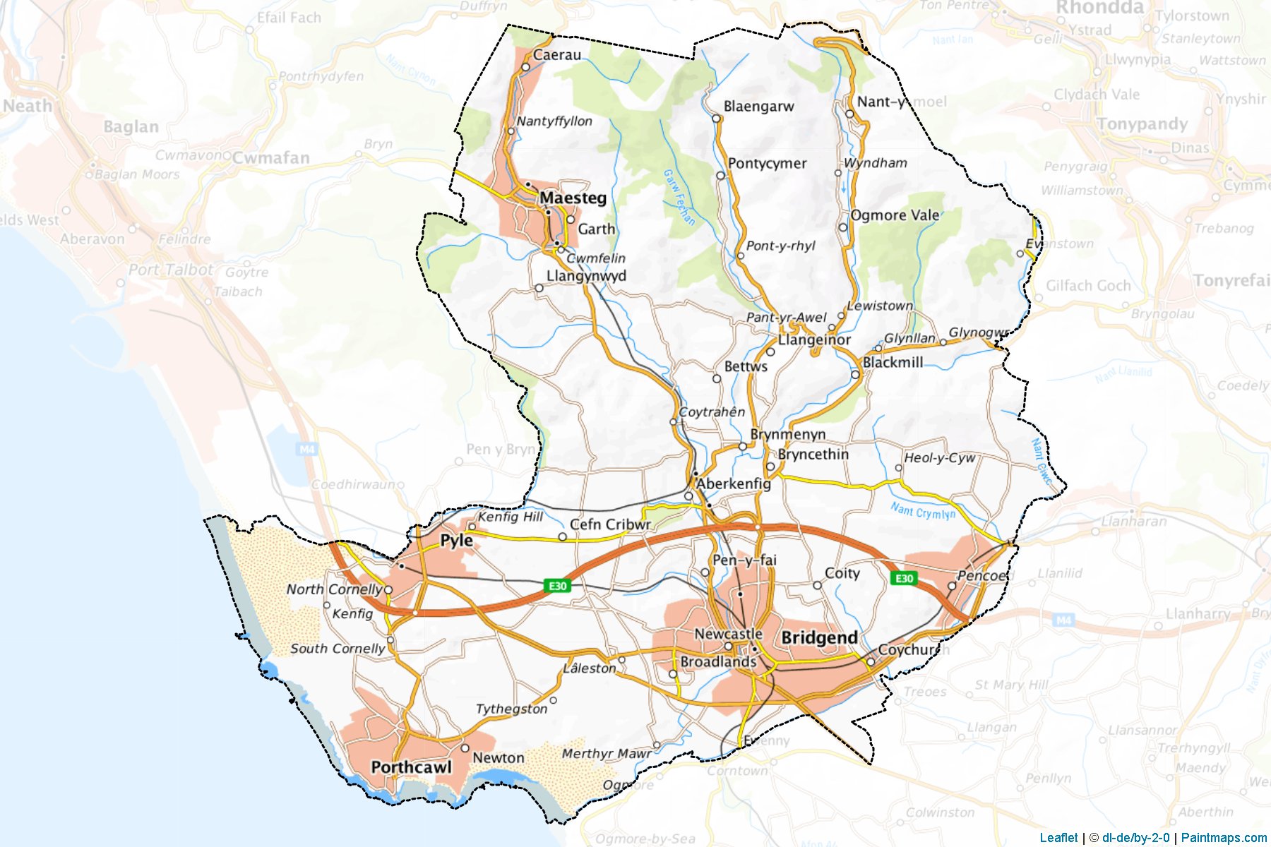 Muestras de recorte de mapas Bridgend (Wales)-1