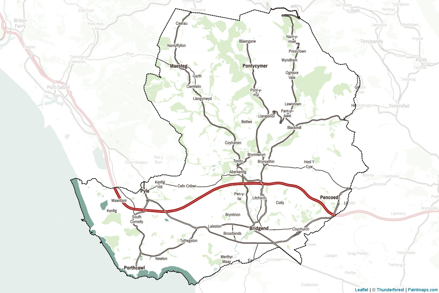 Muestras de recorte de mapas Bridgend (Wales)-2