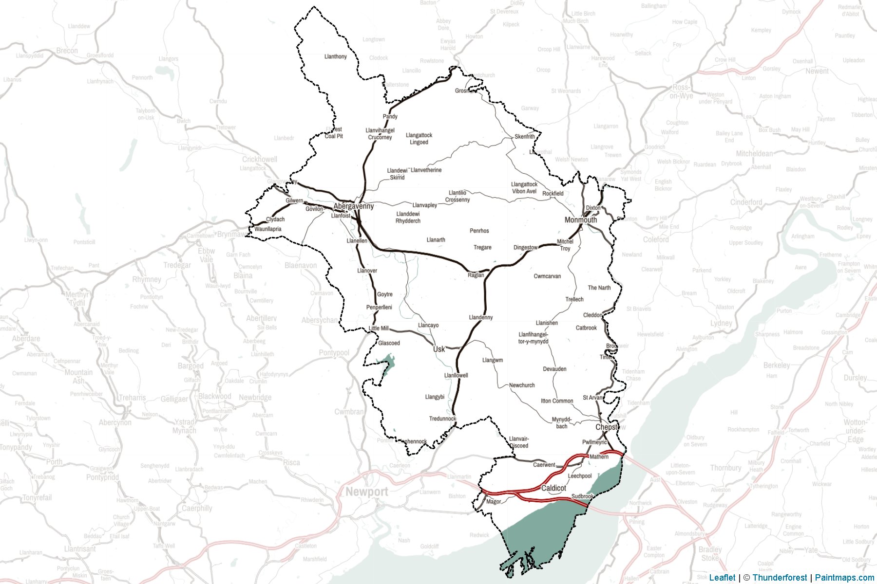 Muestras de recorte de mapas Monmouthshire (Wales)-2