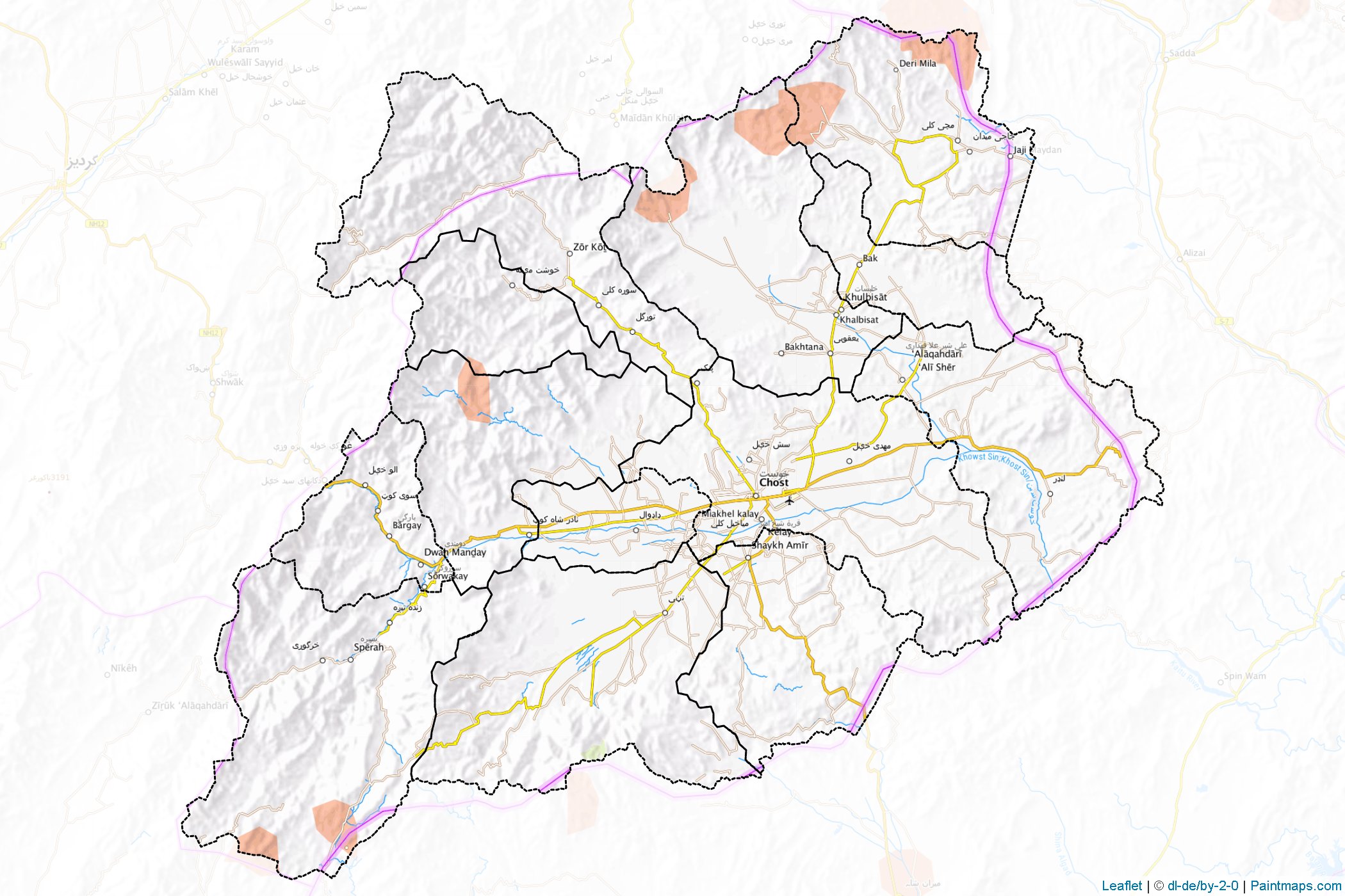 Muestras de recorte de mapas Khowst (Afganistán)-1