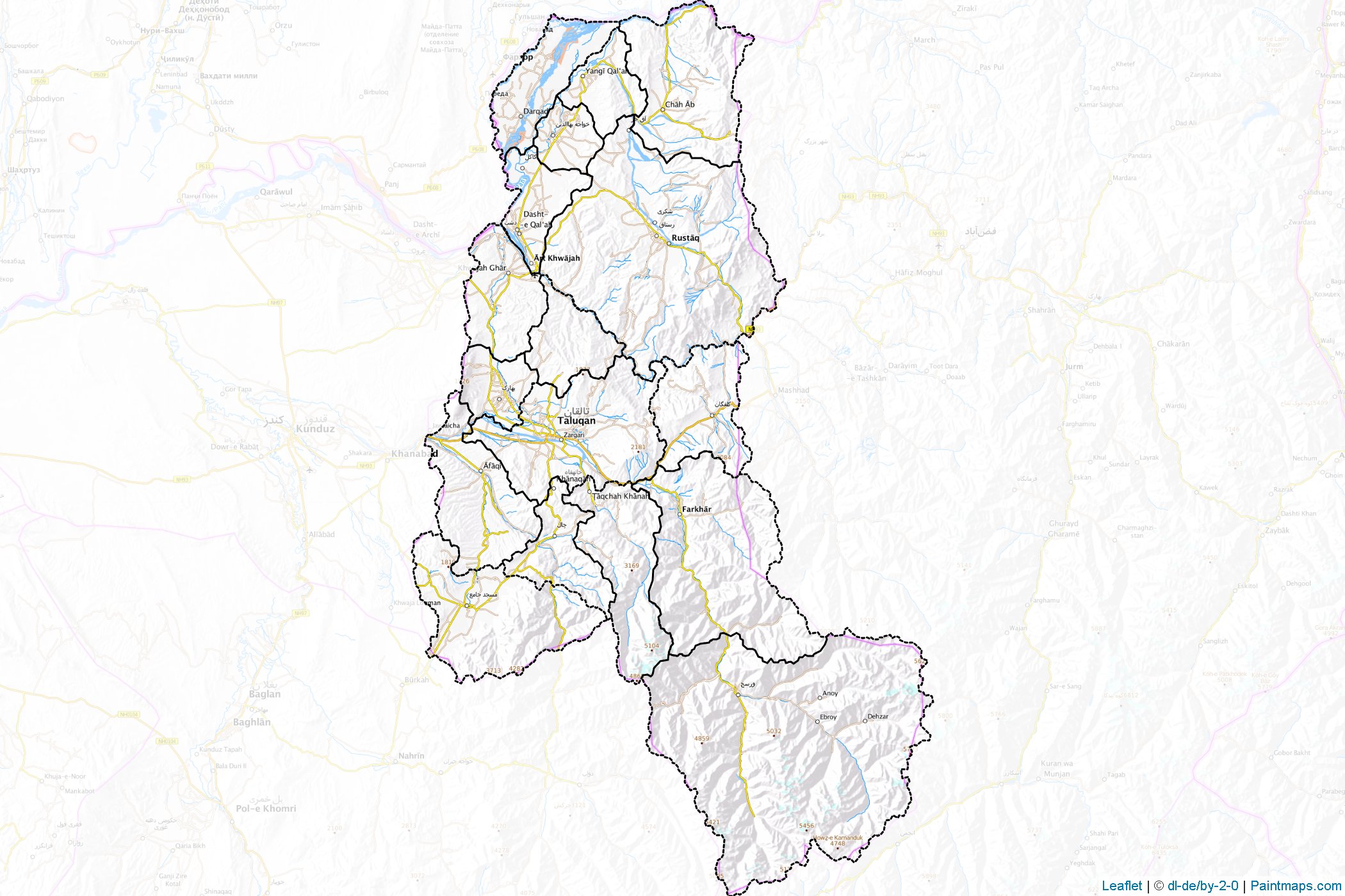 Muestras de recorte de mapas Takhar (Afganistán)-1