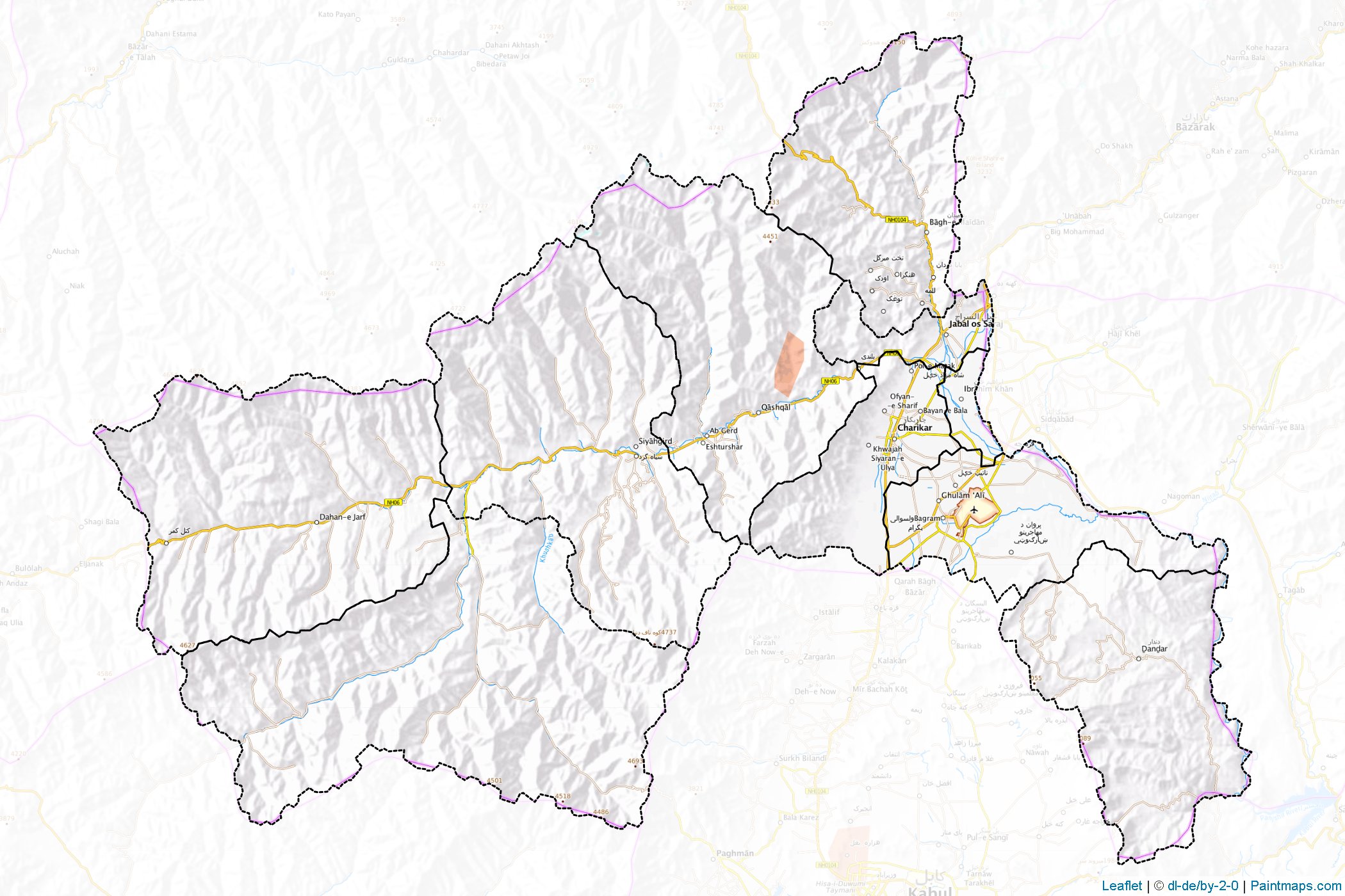 Muestras de recorte de mapas Parwan (Afganistán)-1