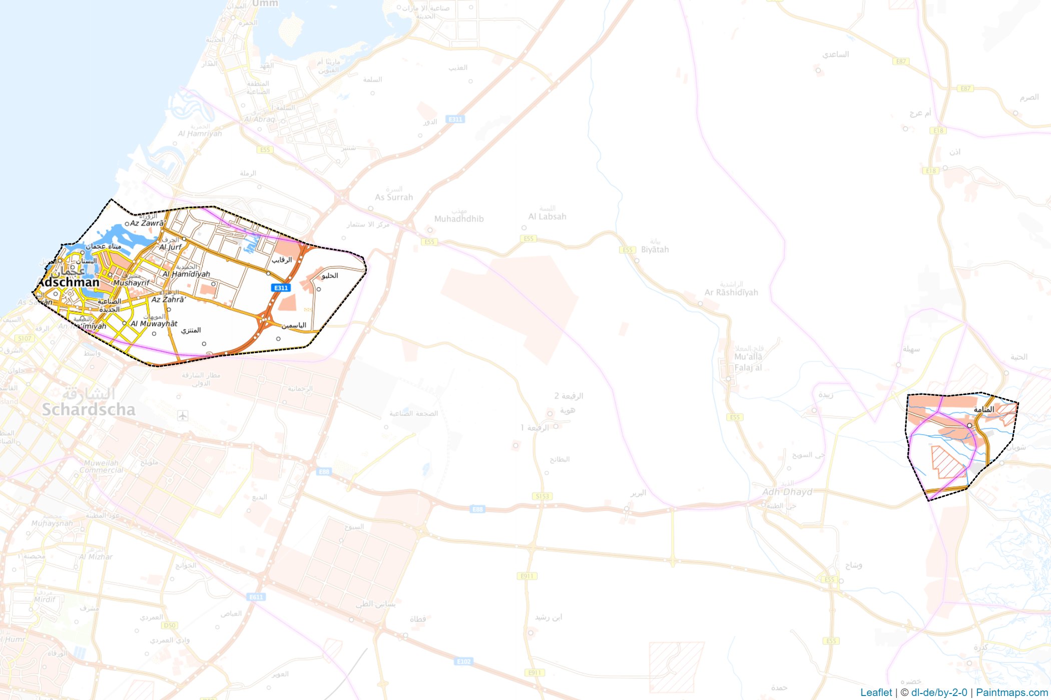 Muestras de recorte de mapas Ajman (Emiratos Árabes Unidos)-1