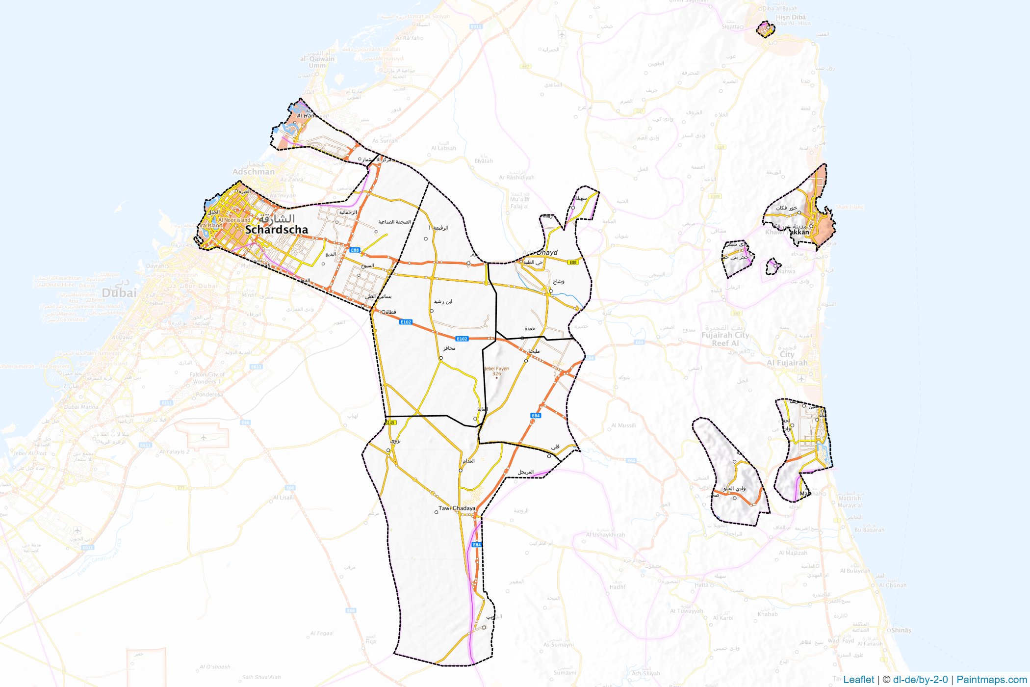 Muestras de recorte de mapas Sharjah (Emiratos Árabes Unidos)-1