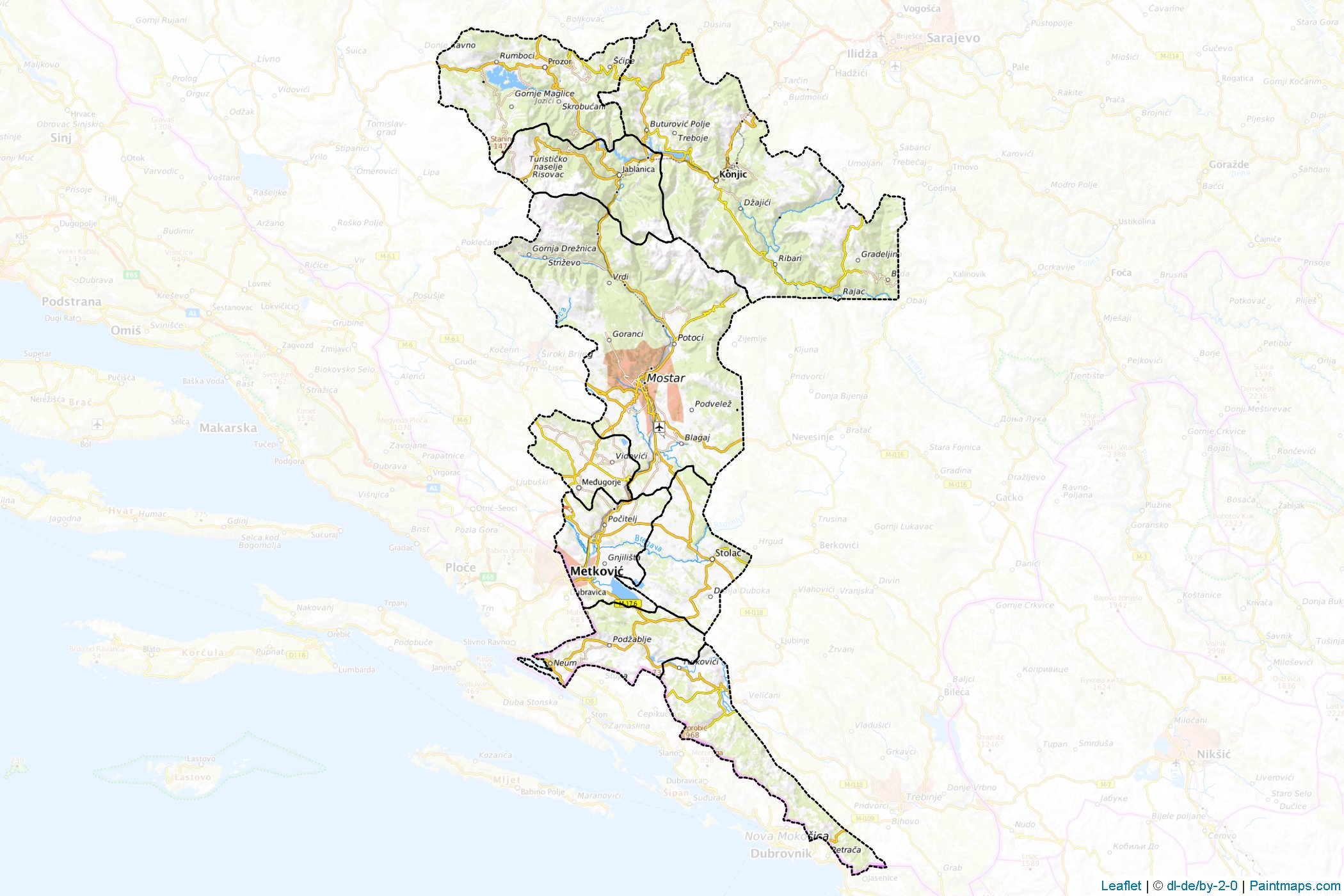 Muestras de recorte de mapas Herzegovina-Neretva (Bosnia y Herzegovina)-1