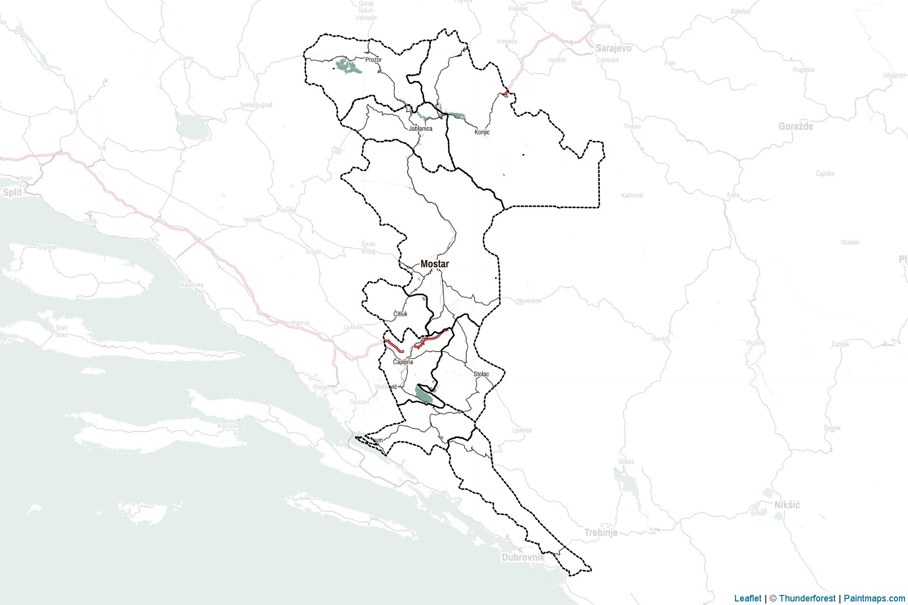 Muestras de recorte de mapas Herzegovina-Neretva (Bosnia y Herzegovina)-2