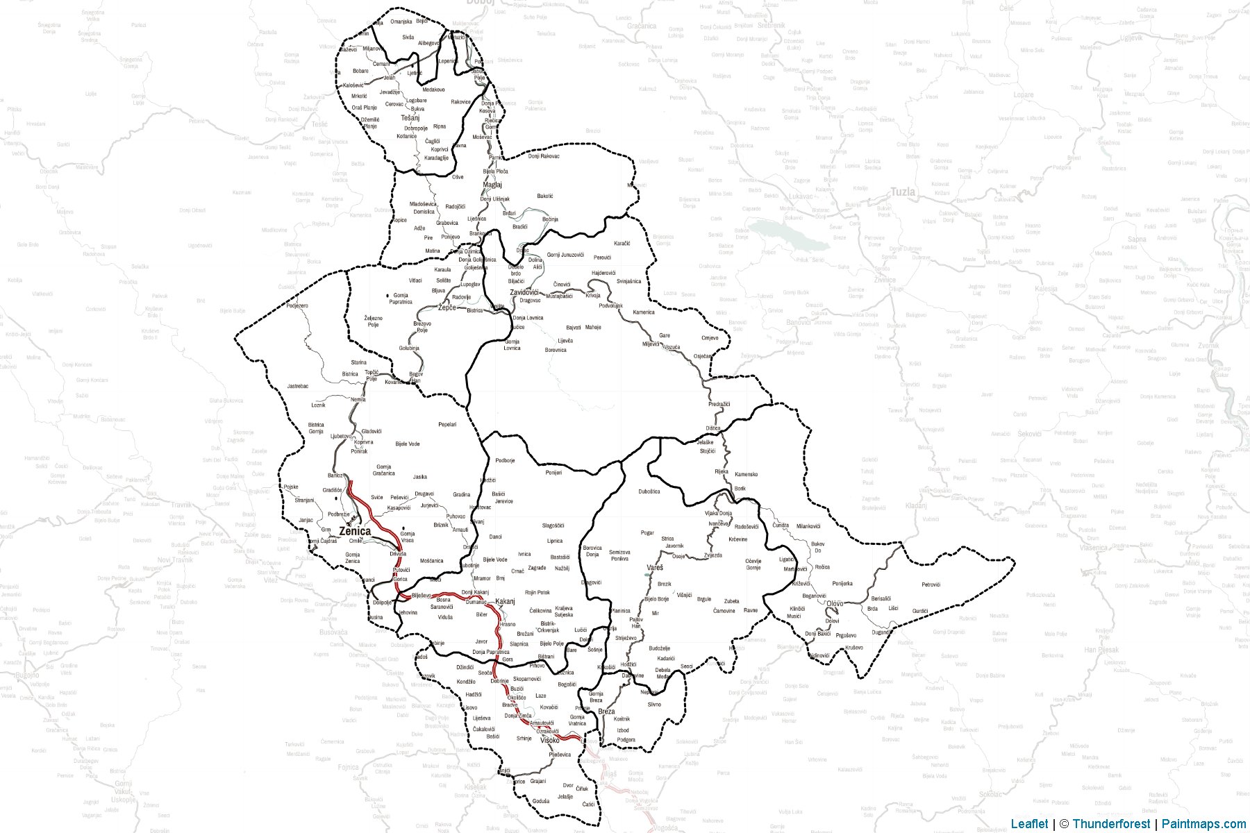 Muestras de recorte de mapas Zenica-Doboj (Bosnia y Herzegovina)-2