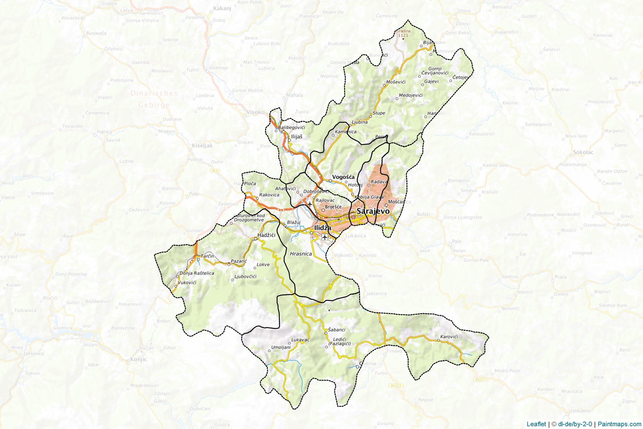 Muestras de recorte de mapas Sarajevo (Bosnia y Herzegovina)-1