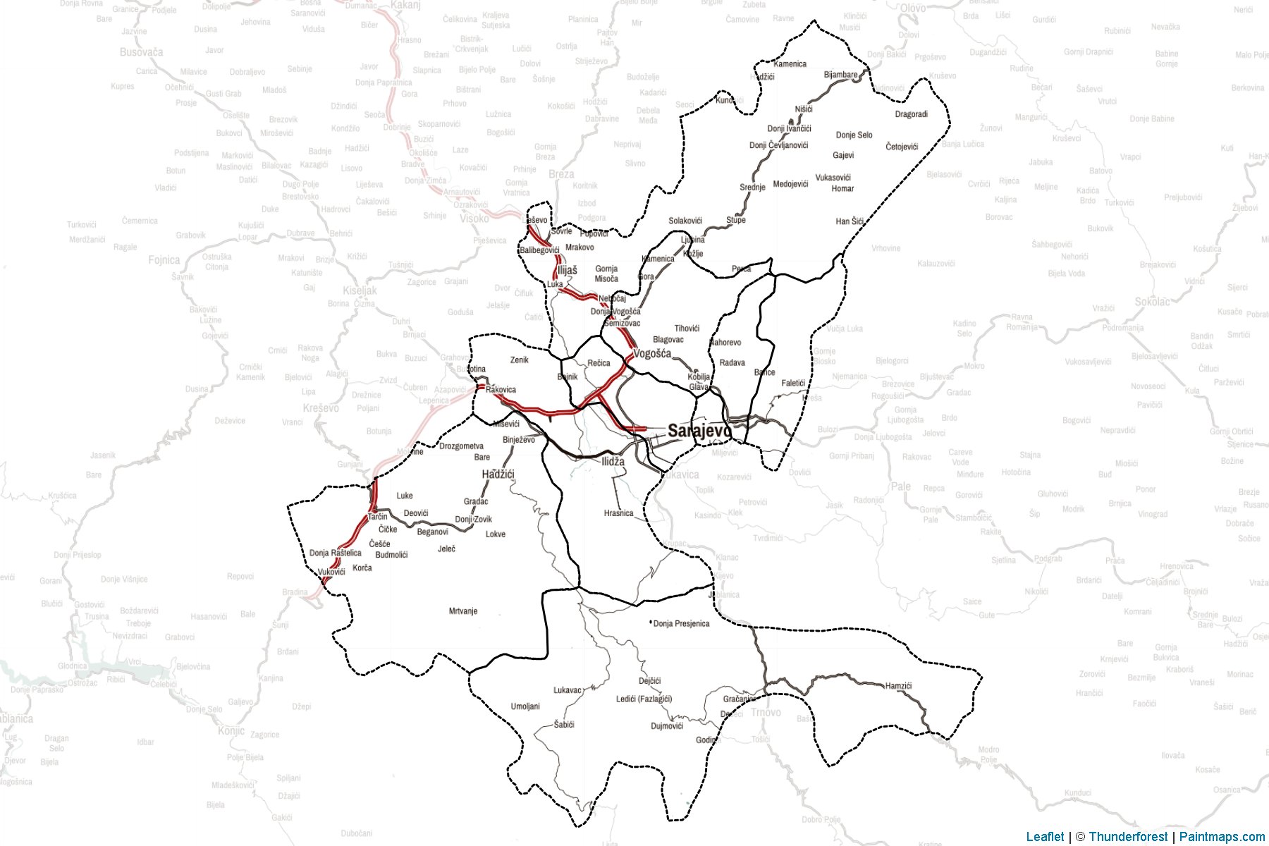 Muestras de recorte de mapas Sarajevo (Bosnia y Herzegovina)-2