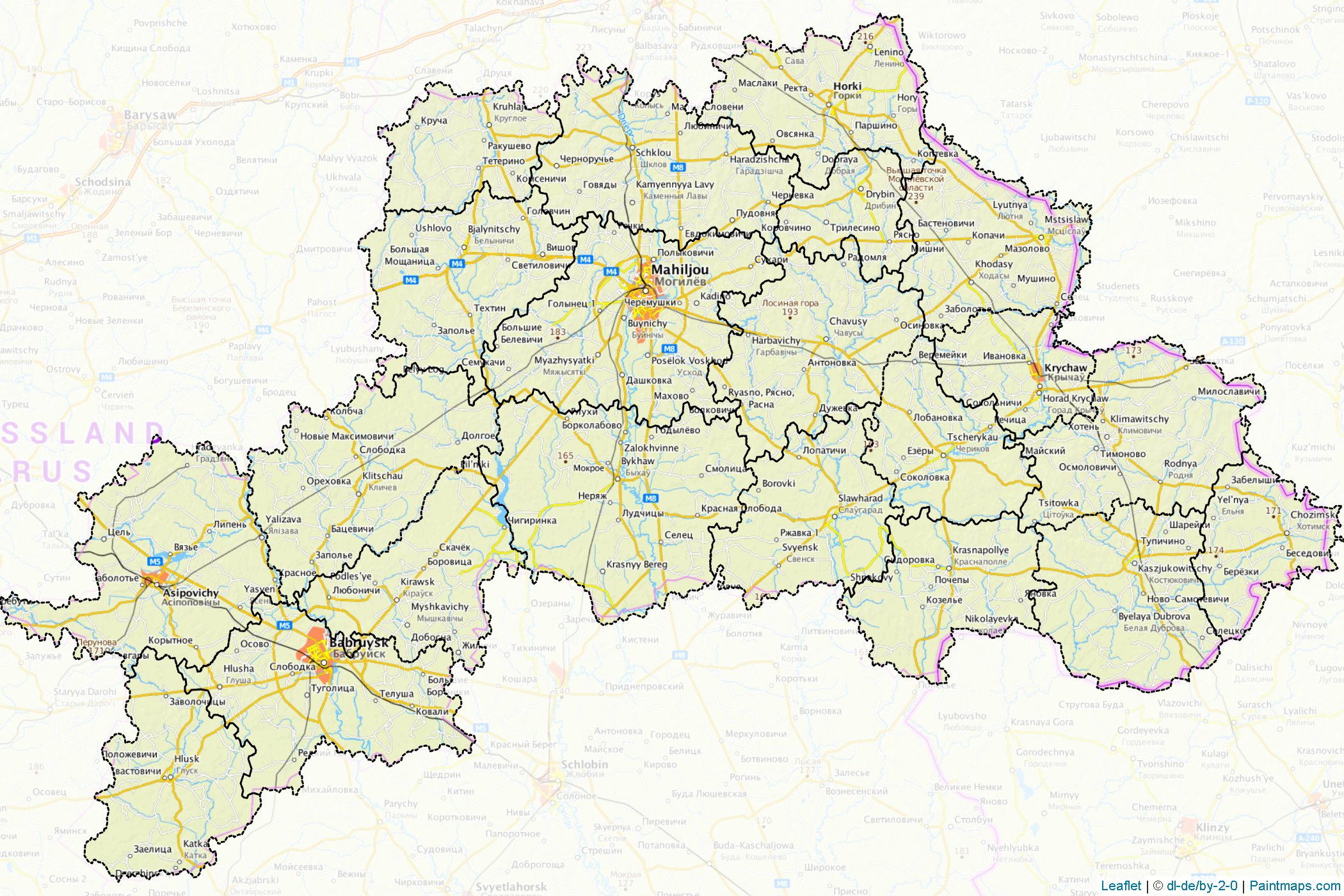 Mahilyowskaya Voblasts' (Belarus) Map Cropping Samples-1