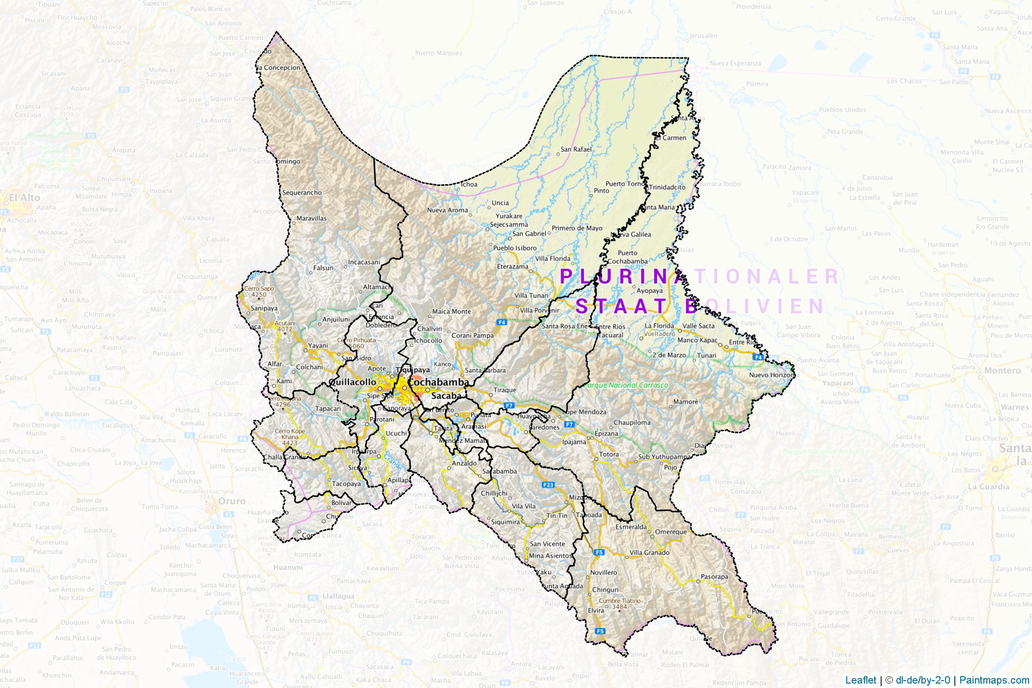 Cochabamba Departmanı (Bolivya) Haritası Örnekleri-1