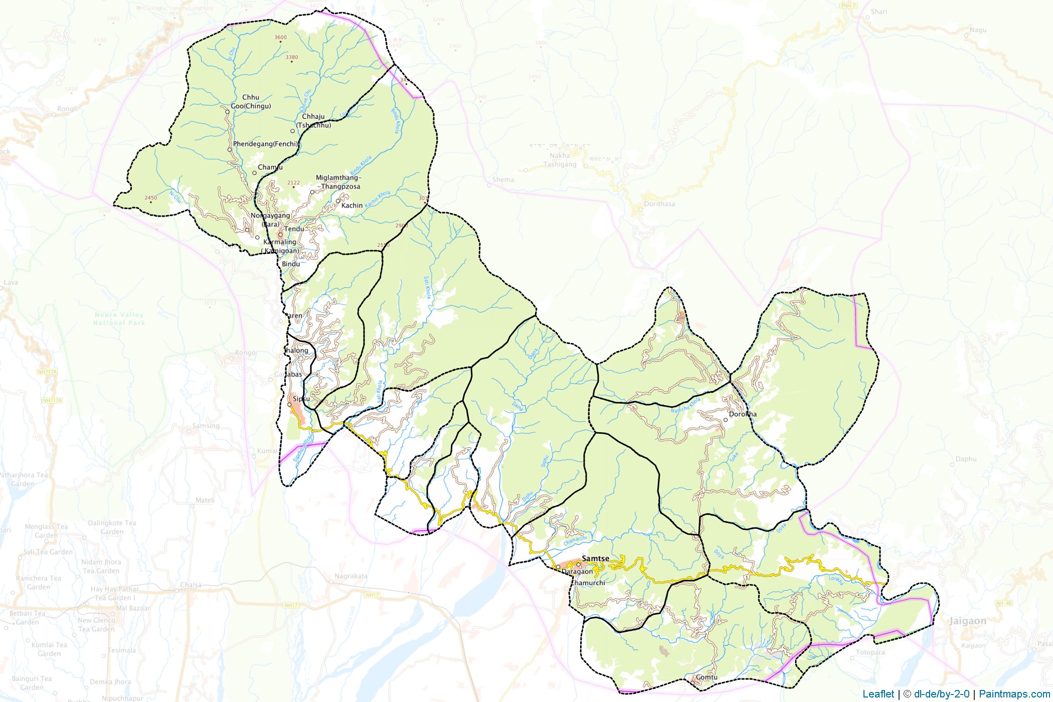 Muestras de recorte de mapas Samchi (Bhután)-1