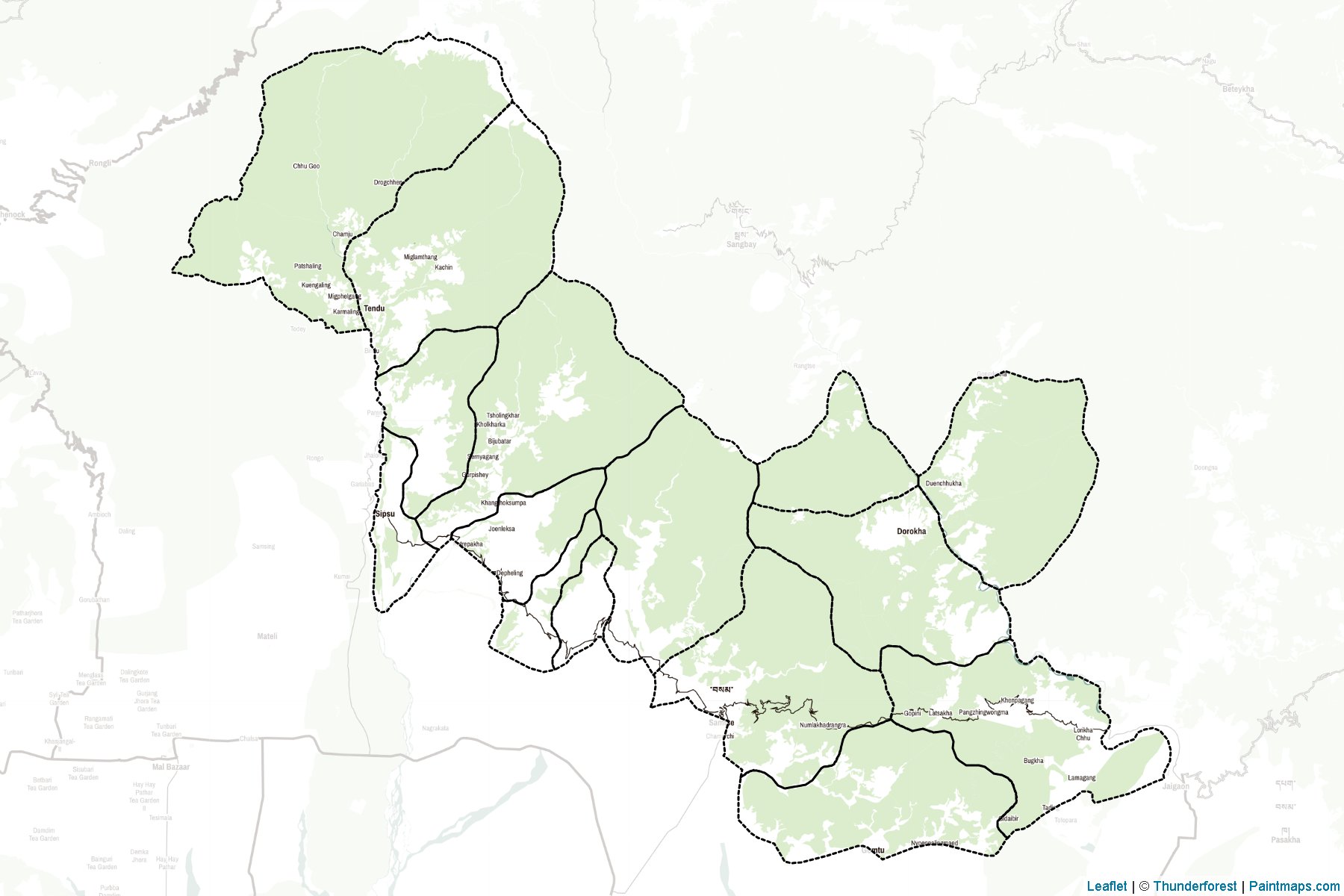 Muestras de recorte de mapas Samchi (Bhután)-2