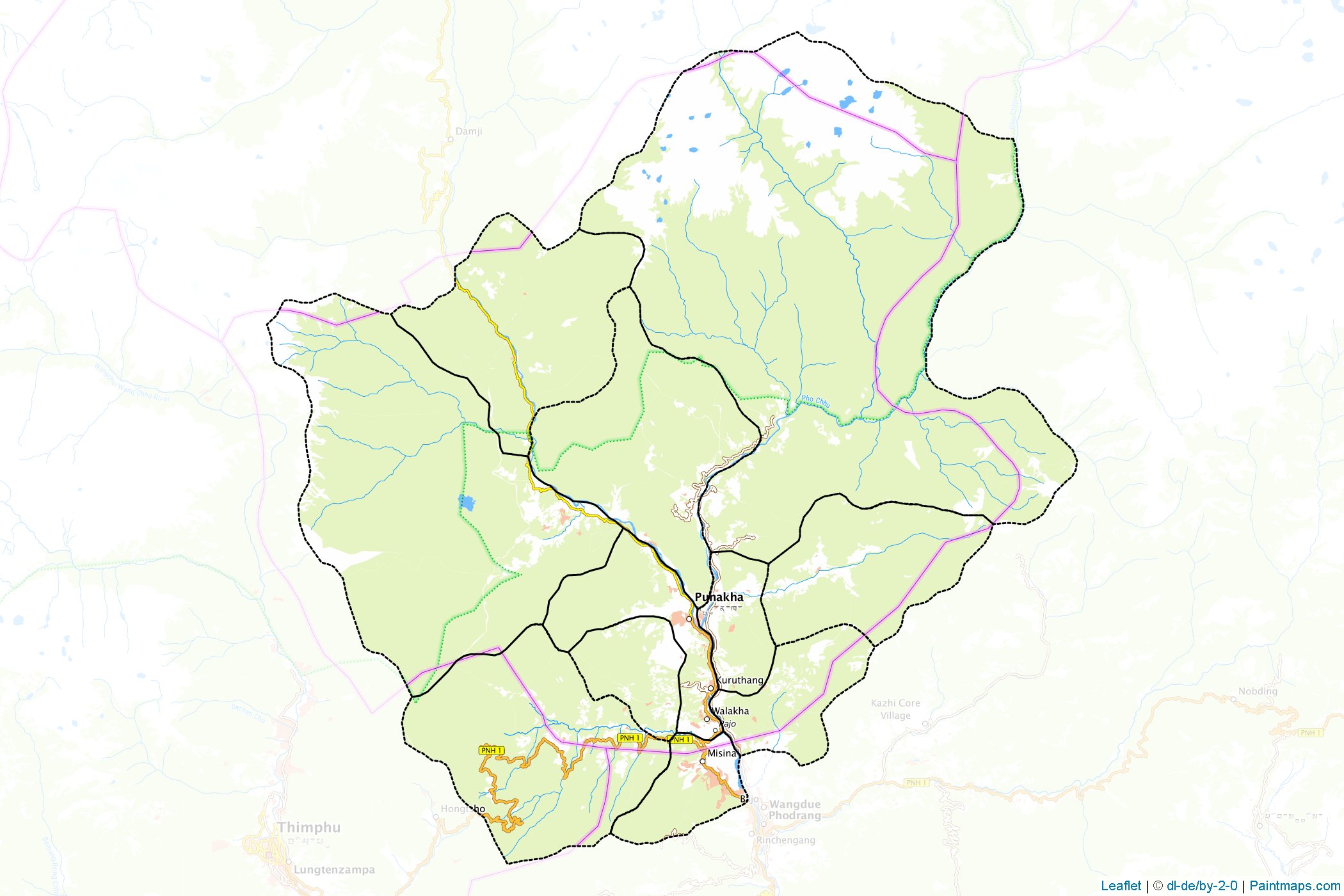 Muestras de recorte de mapas Punakha (Bhután)-1