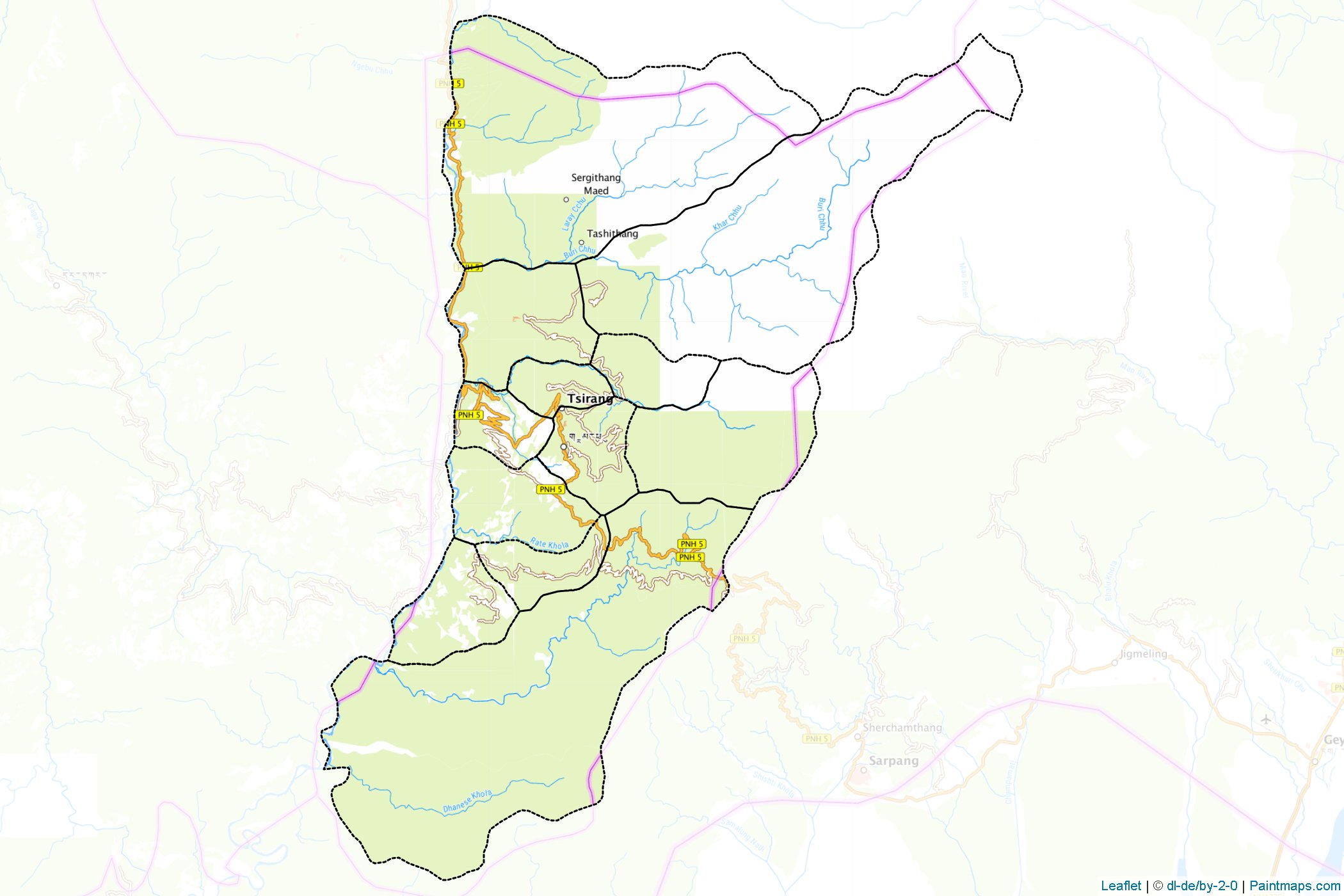 Muestras de recorte de mapas Chirang (Bhután)-1