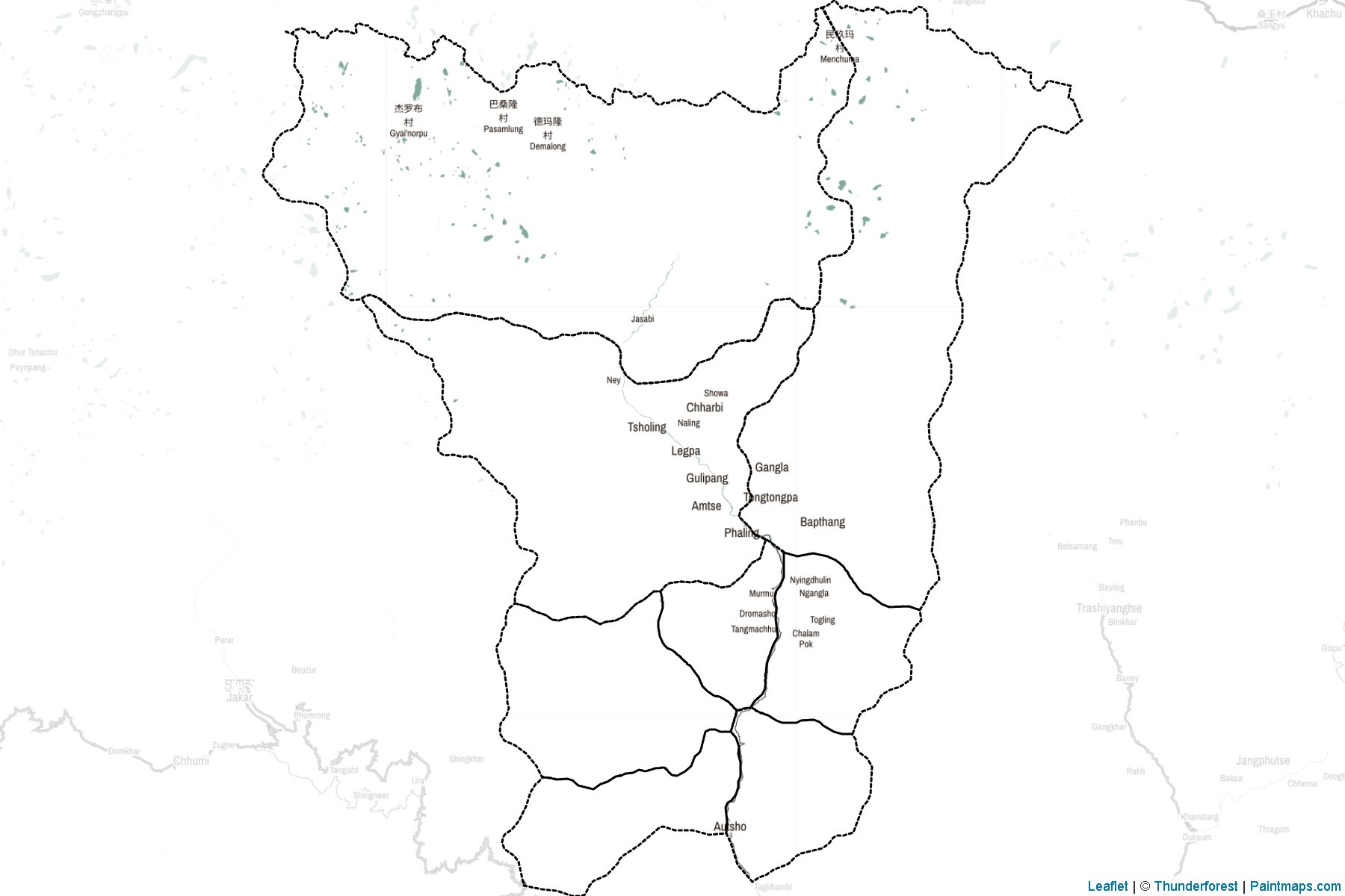 Muestras de recorte de mapas Lhuntshi (Bhután)-2