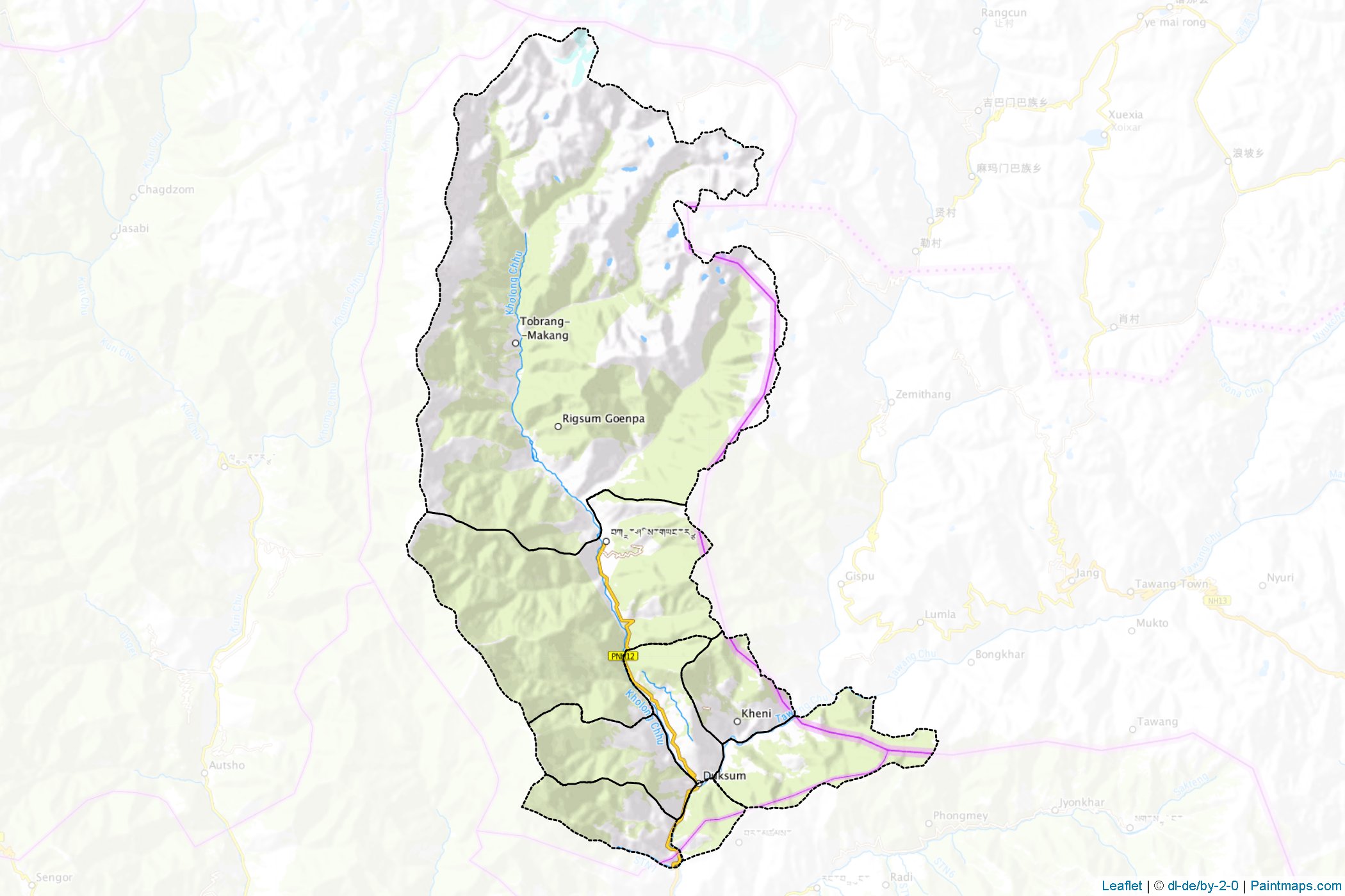 Muestras de recorte de mapas Tashi Yangtse (Bhután)-1