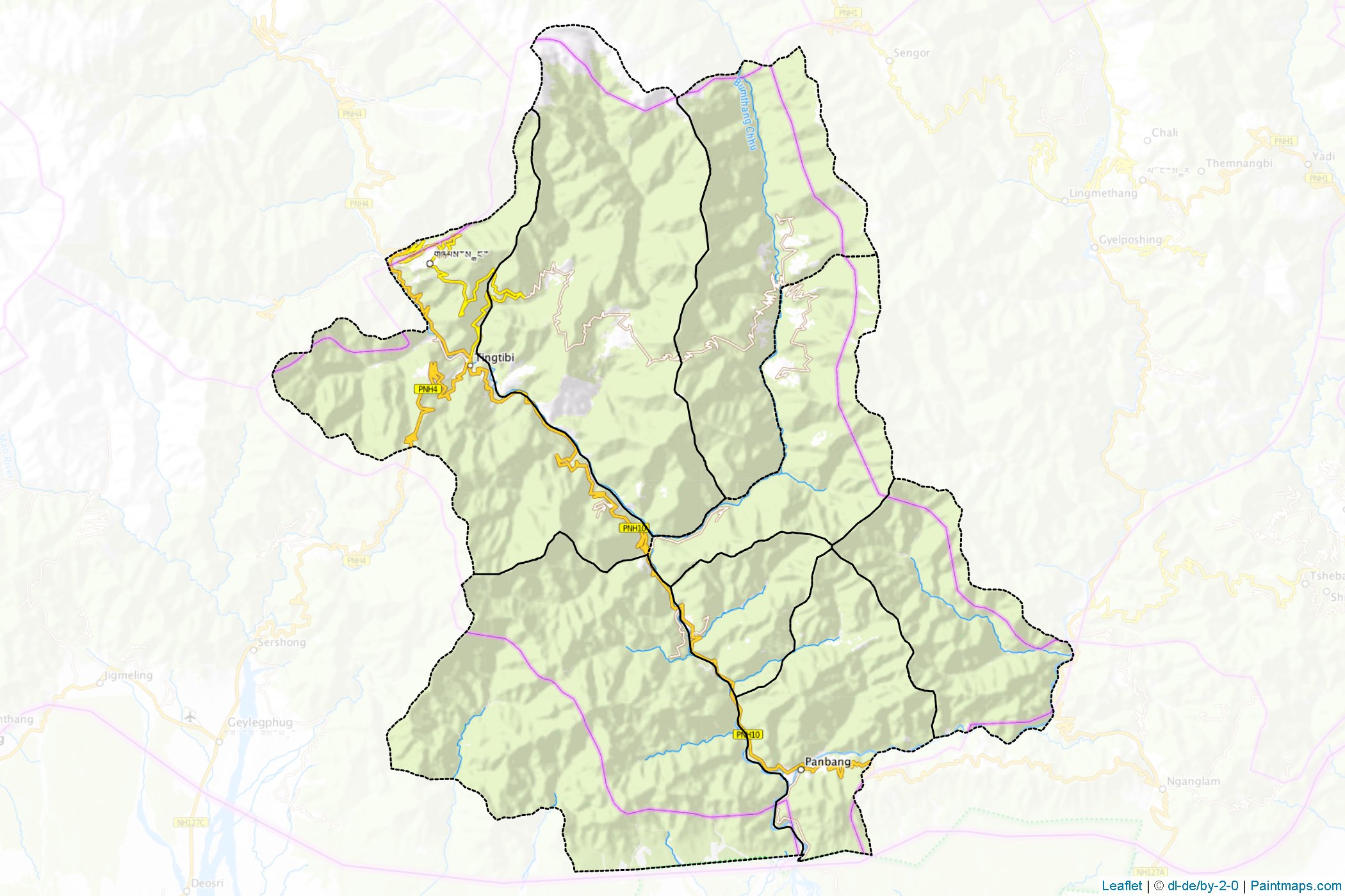 Muestras de recorte de mapas Shemgang (Bhután)-1