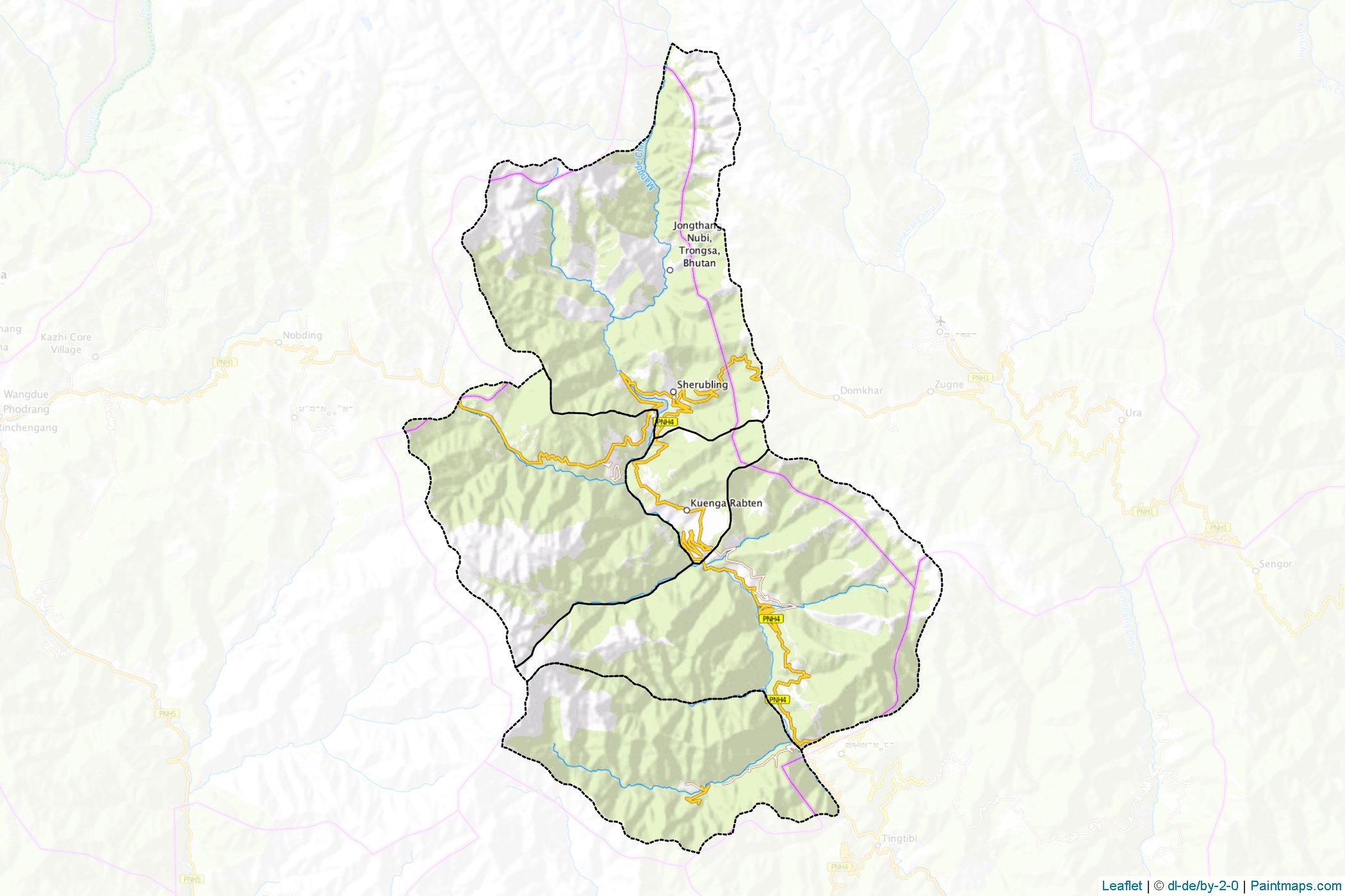 Muestras de recorte de mapas Tongsa (Bhután)-1