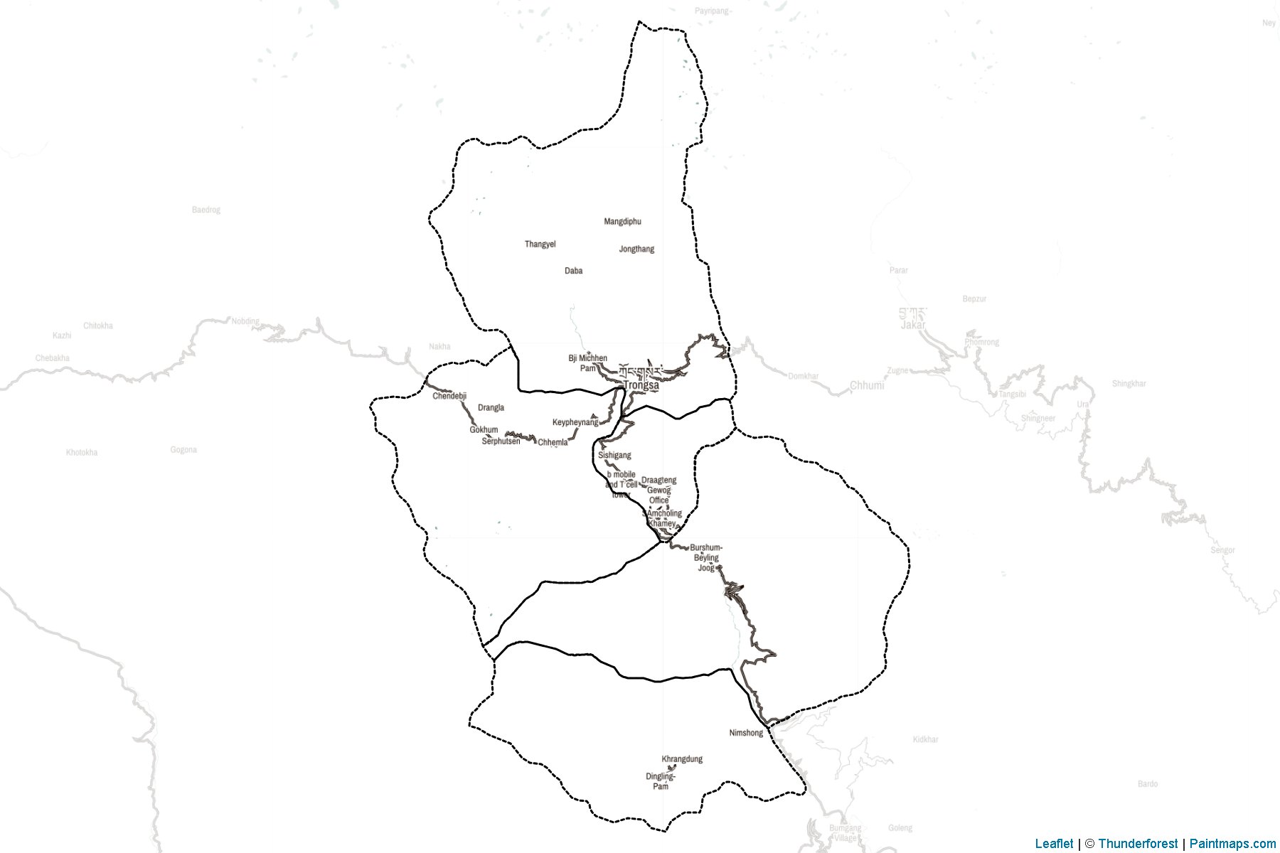 Muestras de recorte de mapas Tongsa (Bhután)-2