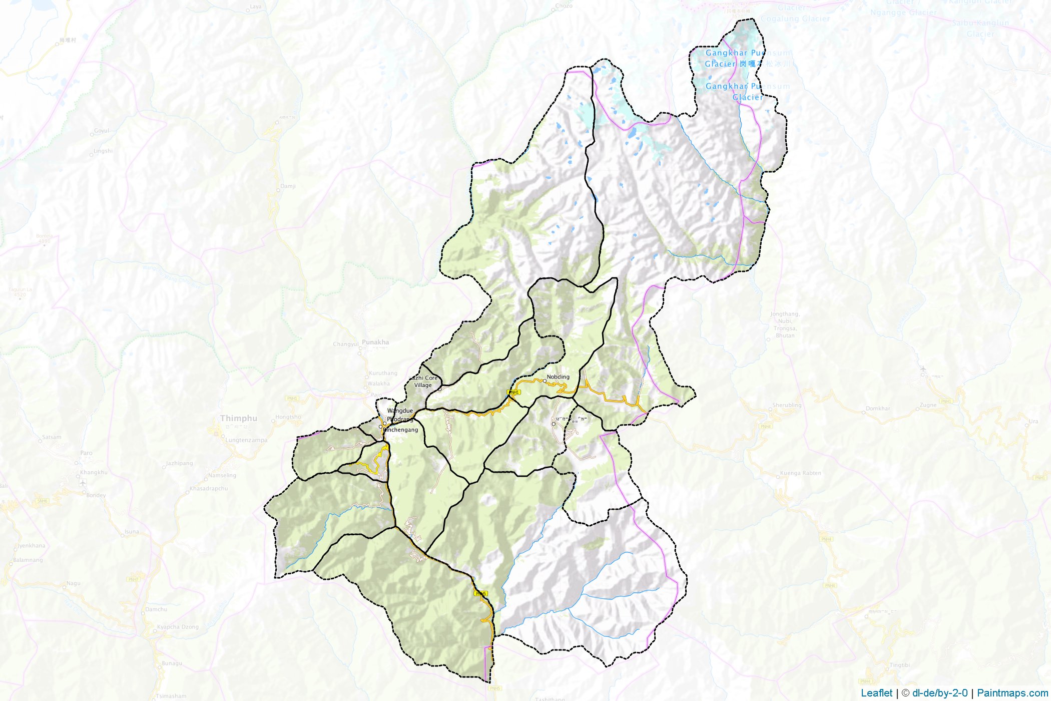 Muestras de recorte de mapas Wangdi Phodrang (Bhután)-1