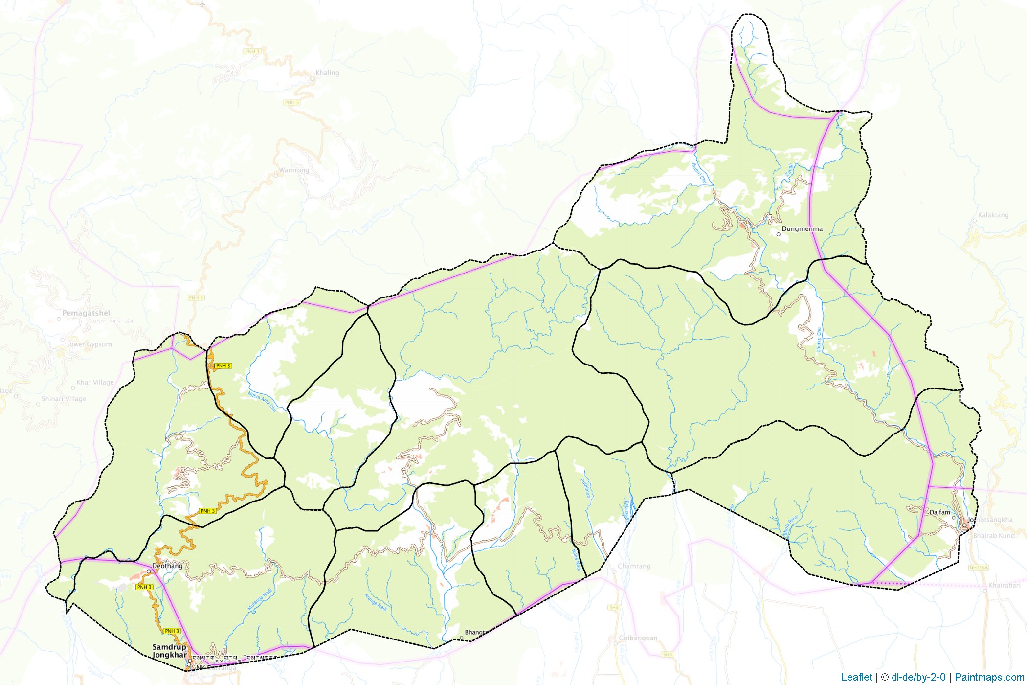 Muestras de recorte de mapas Samdrup Jongkhar (Bhután)-1