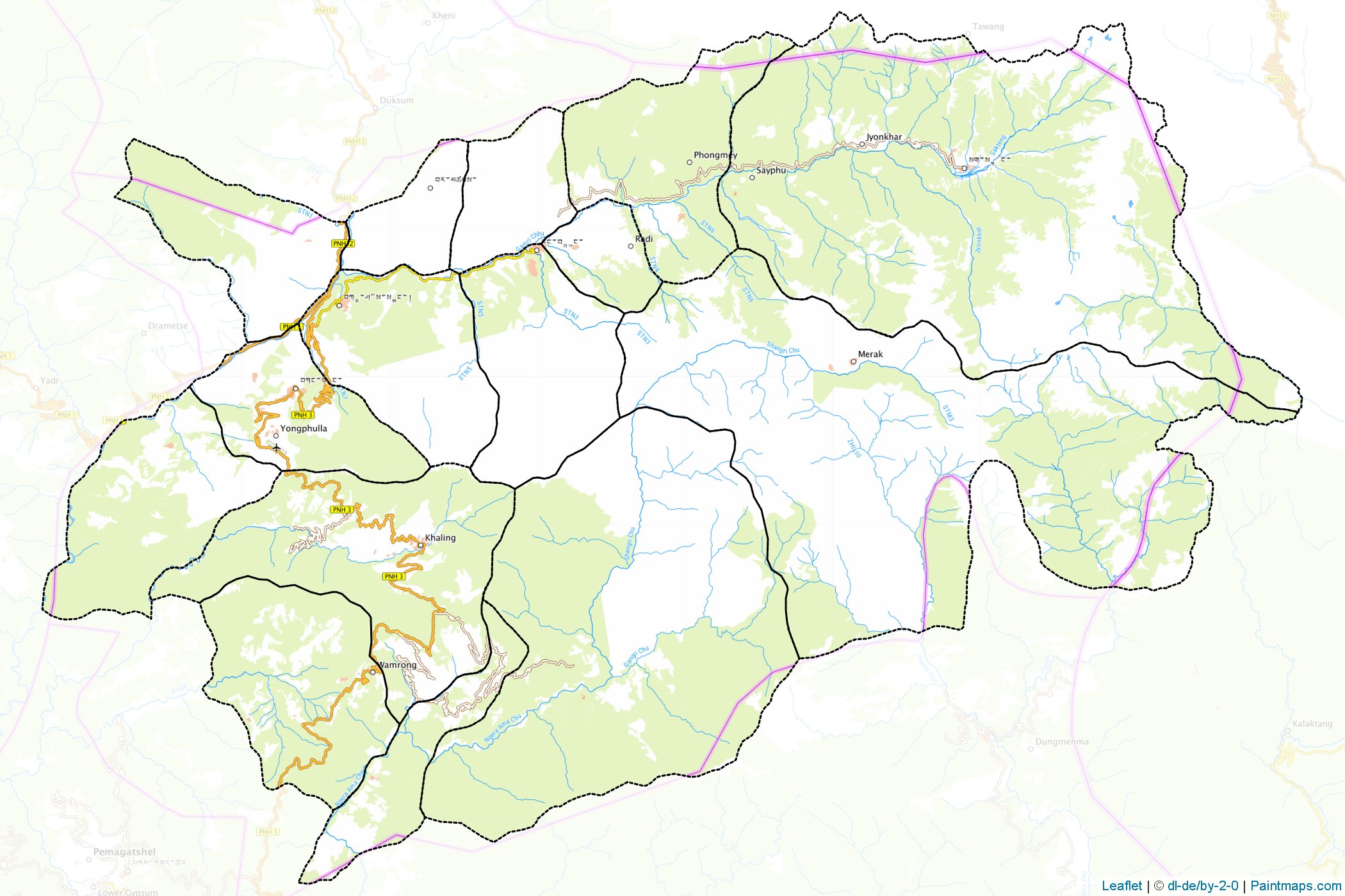 Muestras de recorte de mapas Tashigang (Bhután)-1