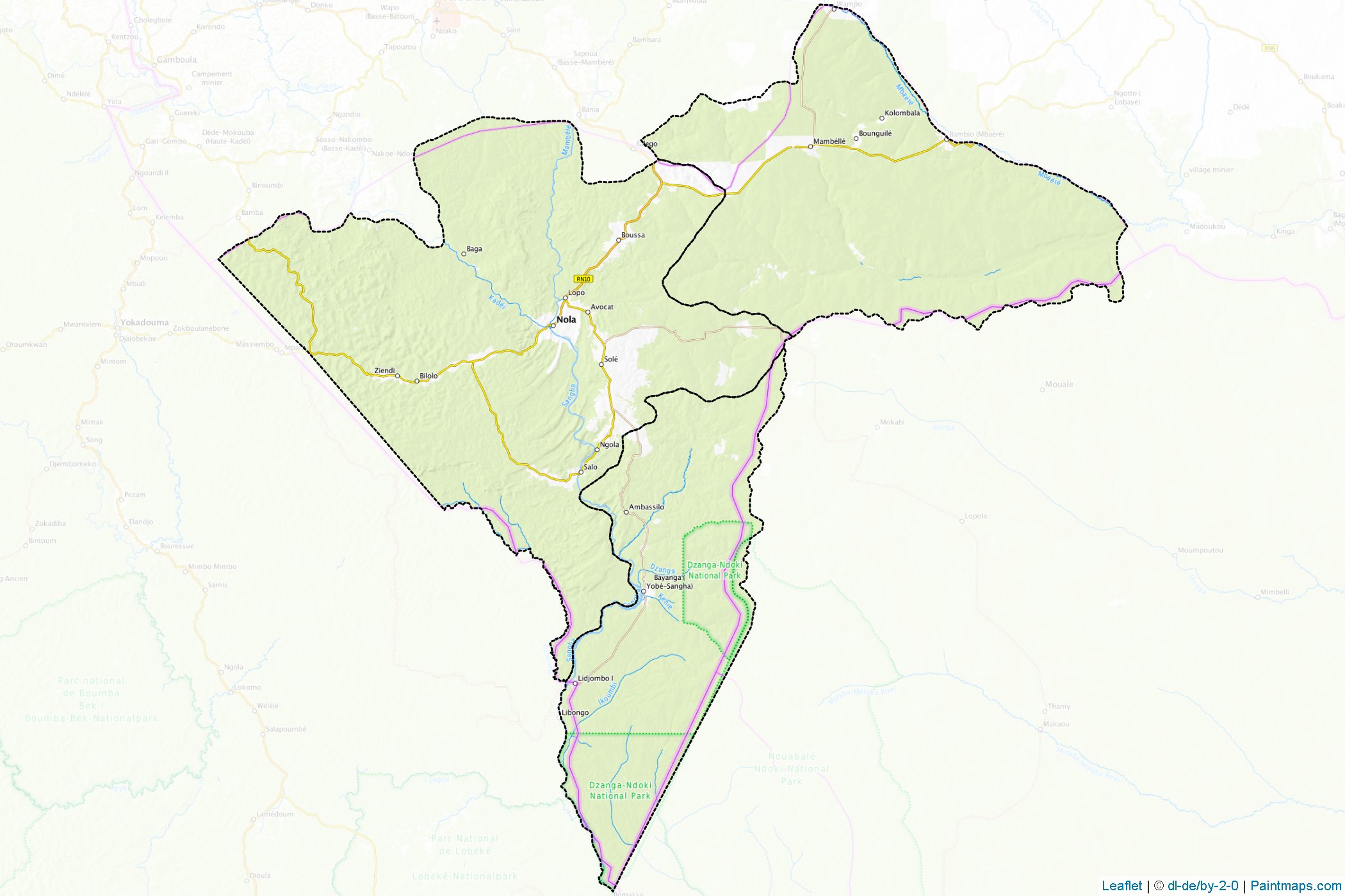 Muestras de recorte de mapas Sangha-Mbaéré (República Centroafricana)-1