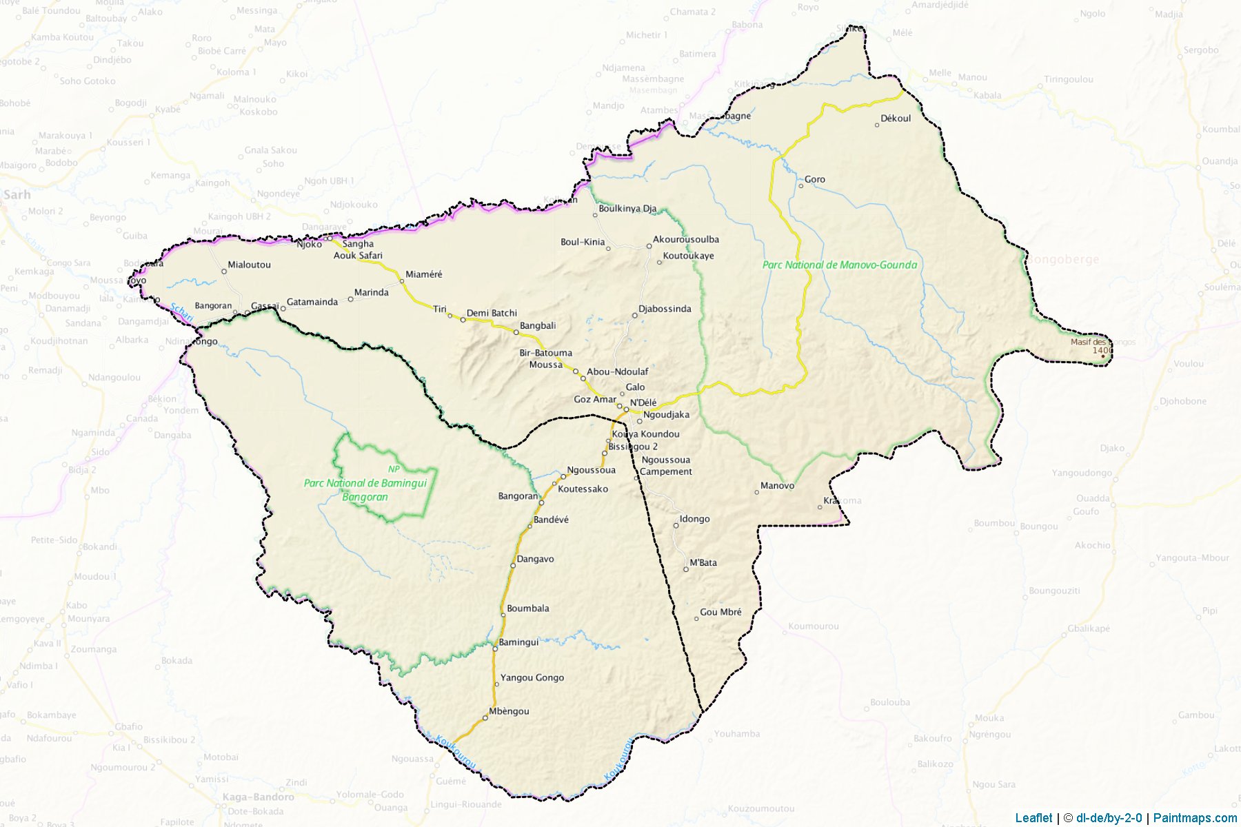 Muestras de recorte de mapas Bamingui-Bangoran (República Centroafricana)-1