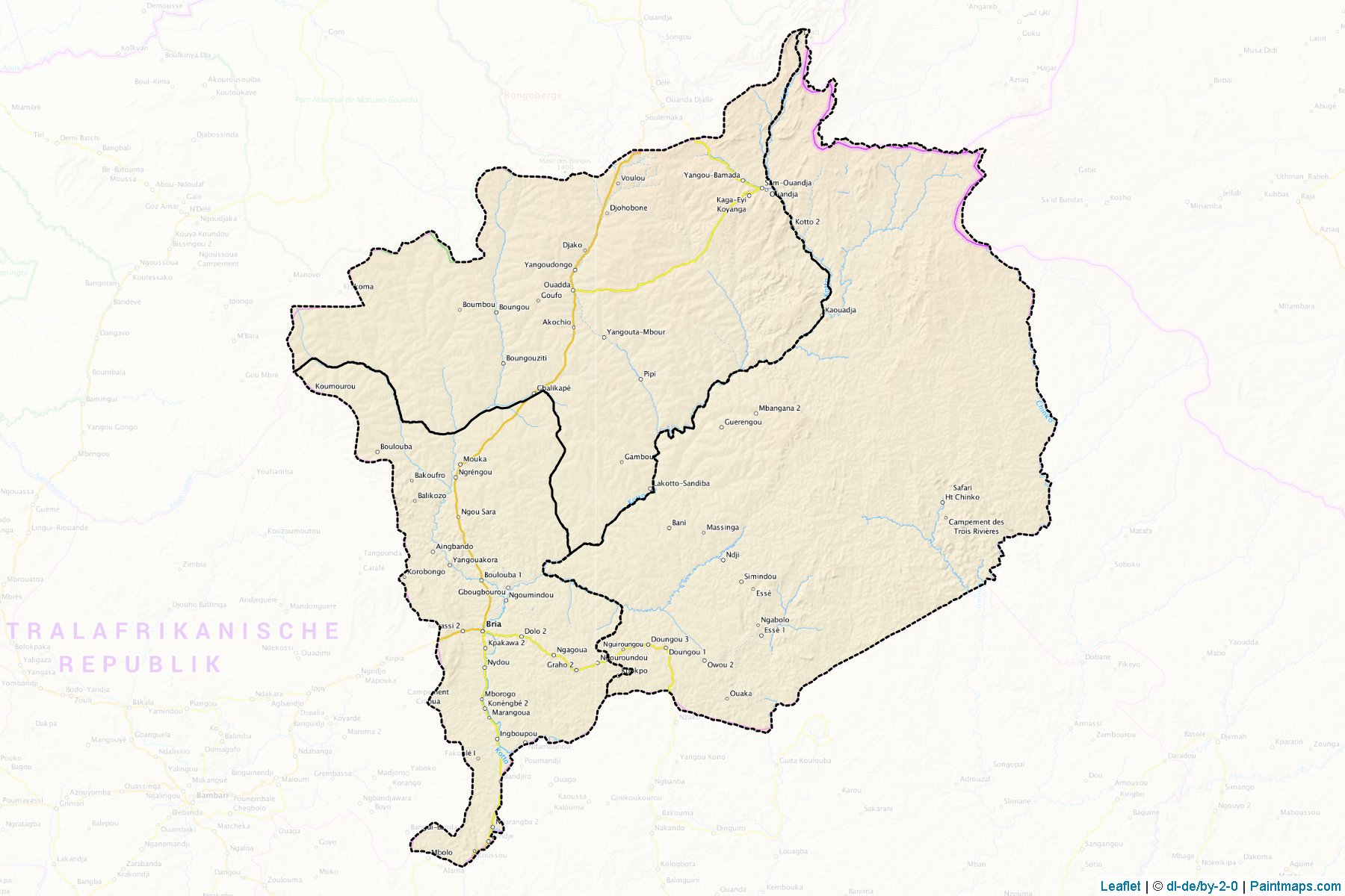 Haute-Kotto (Orta Afrika Cumhuriyeti) Haritası Örnekleri-1