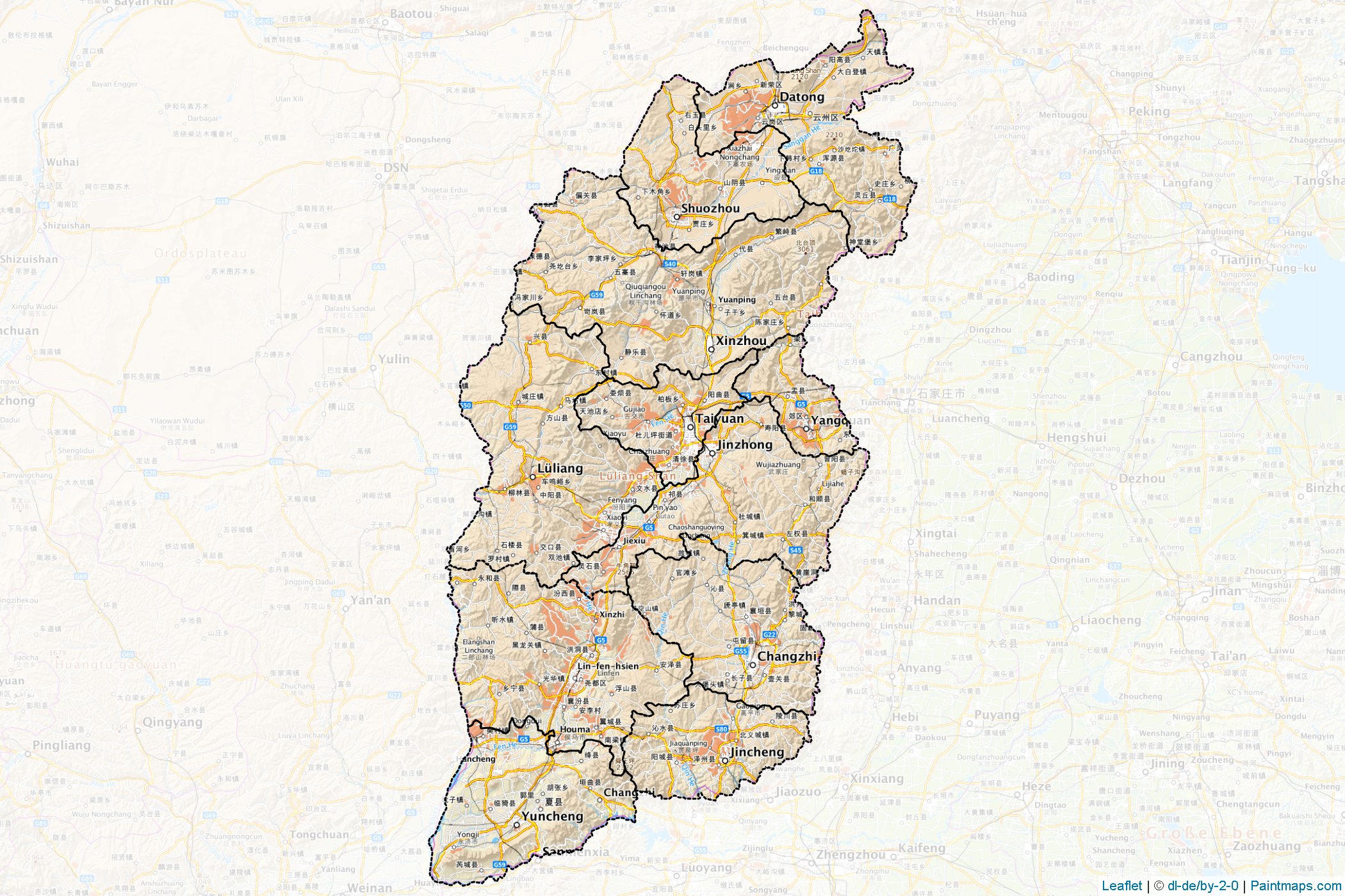 Şansi (Çin Halk Cumhuriyeti) Haritası Örnekleri-1