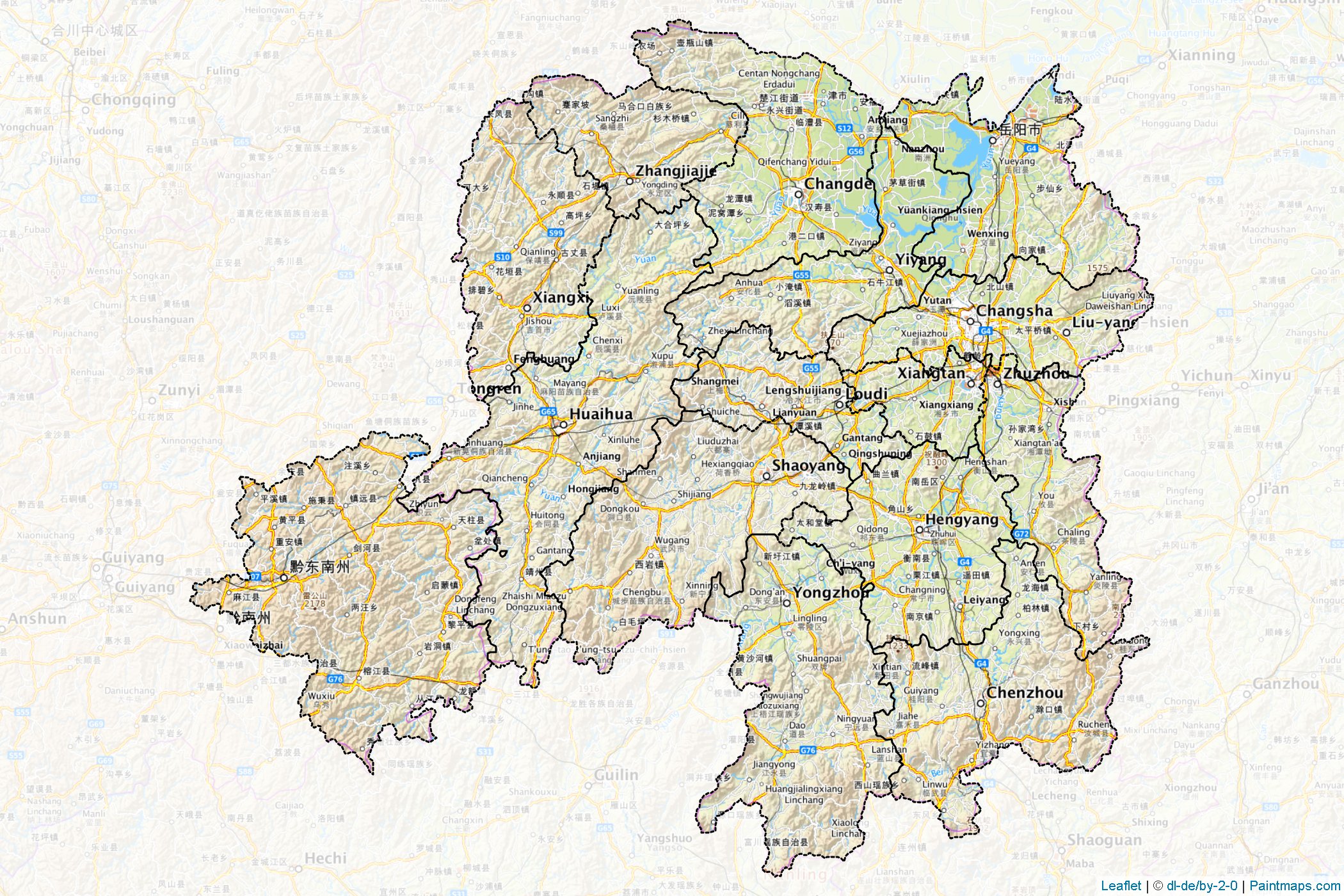 Muestras de recorte de mapas Hunan (China)-1