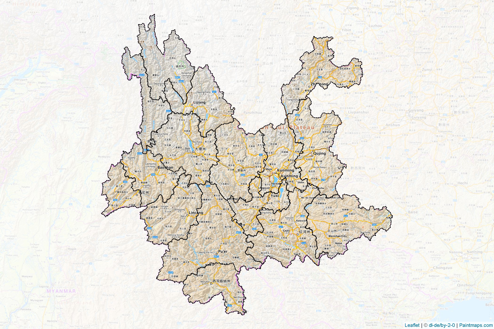 Yünnan (Çin Halk Cumhuriyeti) Haritası Örnekleri-1