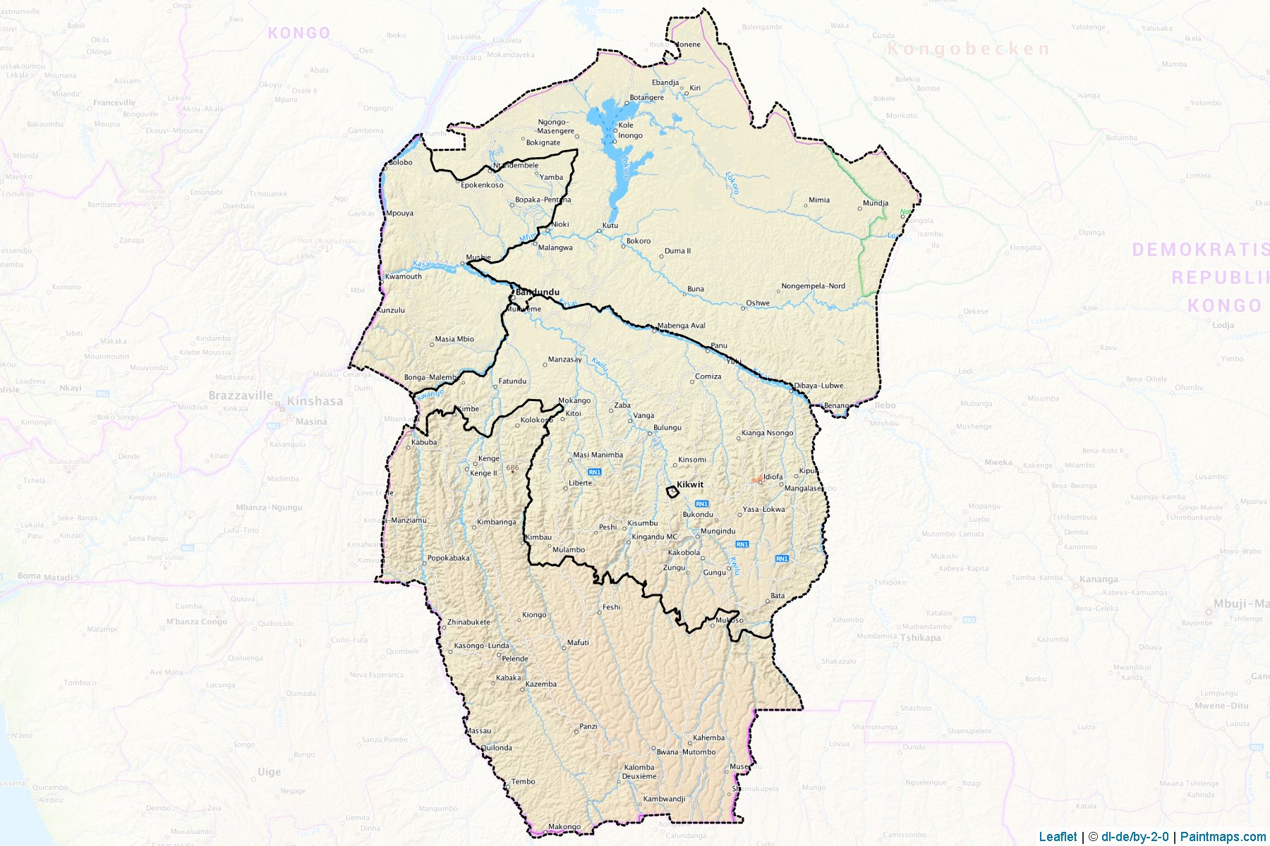 Muestras de recorte de mapas Bandundu (Congo, República Democrática del)-1