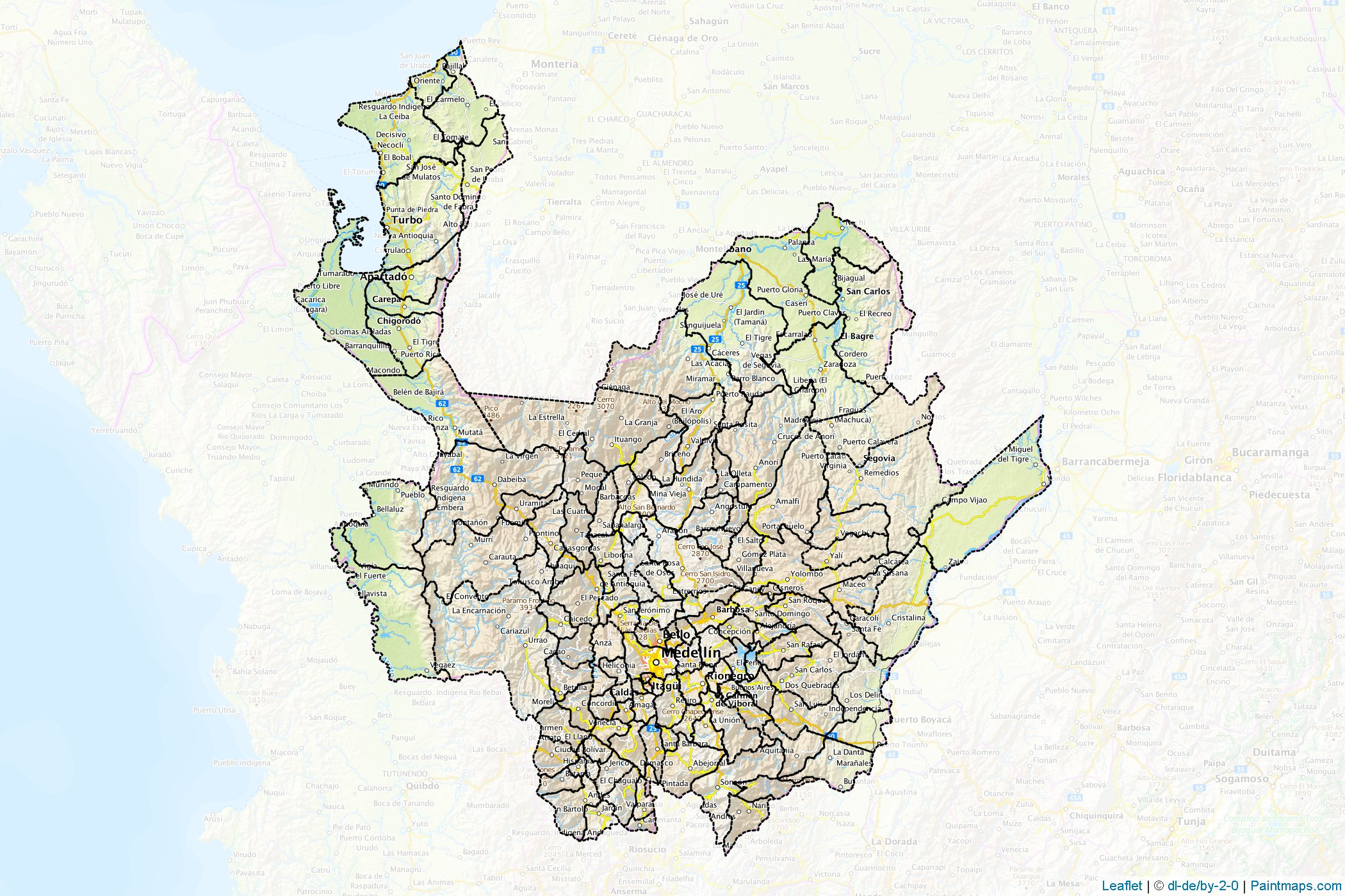 Antioquia (Kolombiya) Haritası Örnekleri-1