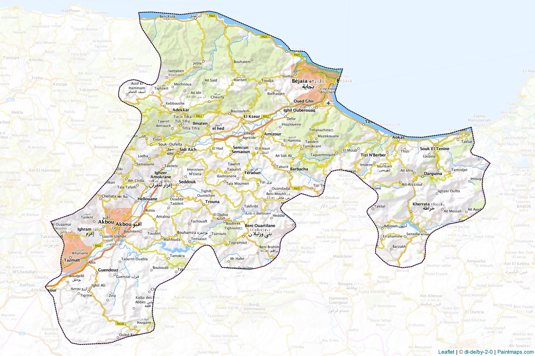 Muestras de recorte de mapas Béjaia (Argelia)-1