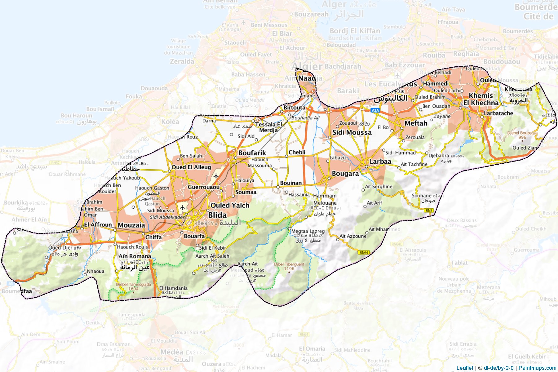 Muestras de recorte de mapas Blida (Argelia)-1