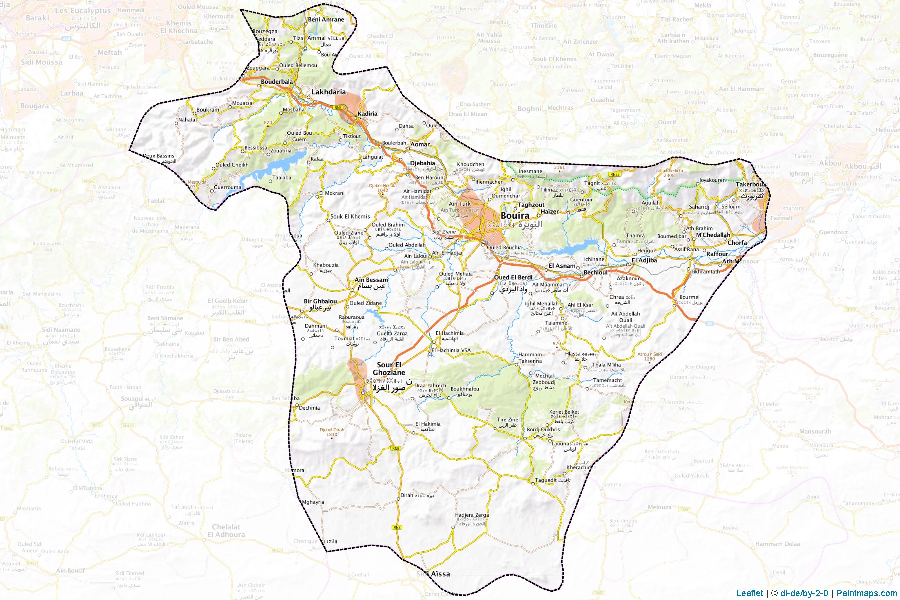 Muestras de recorte de mapas Bouira (Argelia)-1