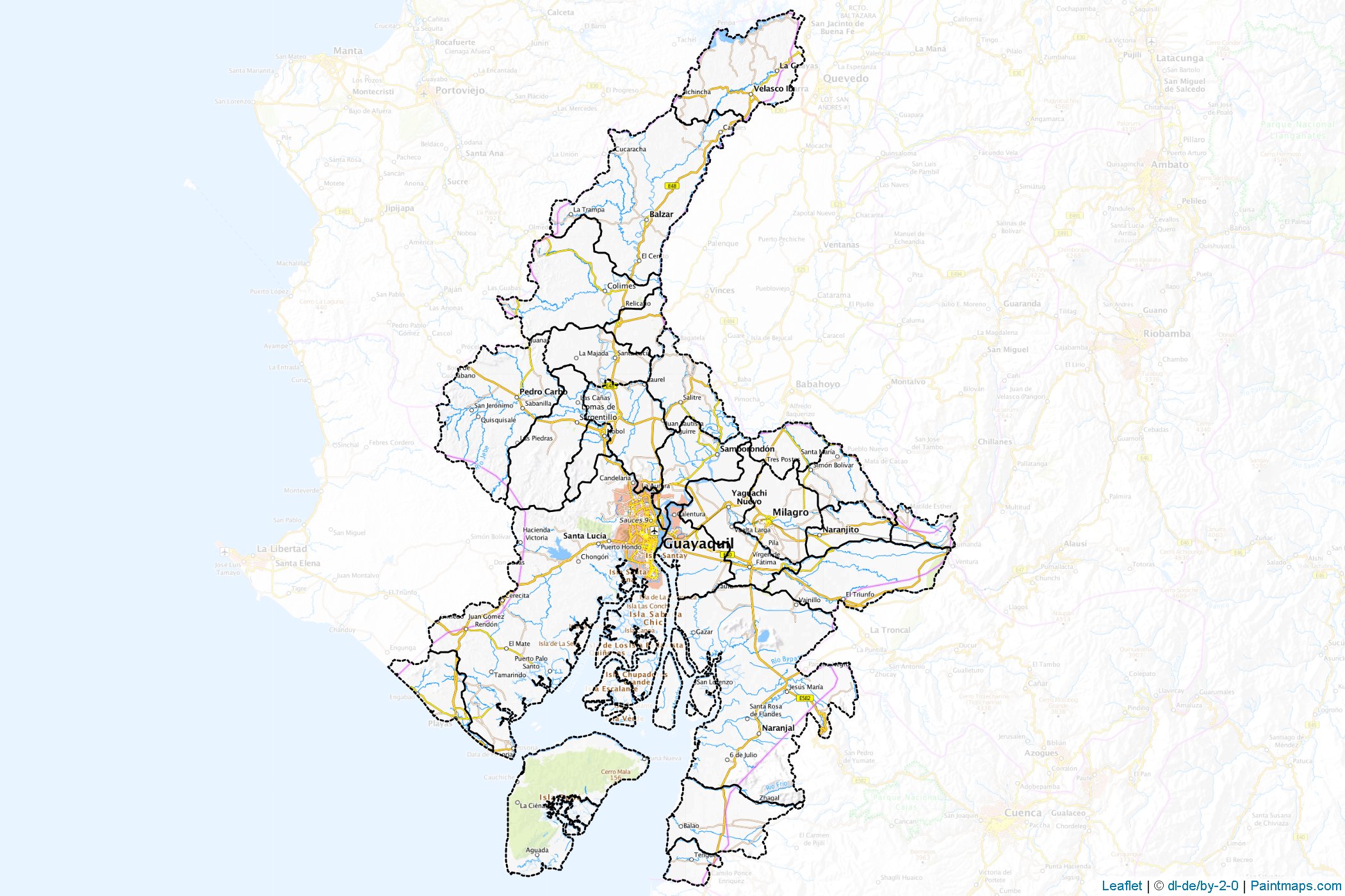 Sample maps of Guayas generated with map cropping (masking) tool.