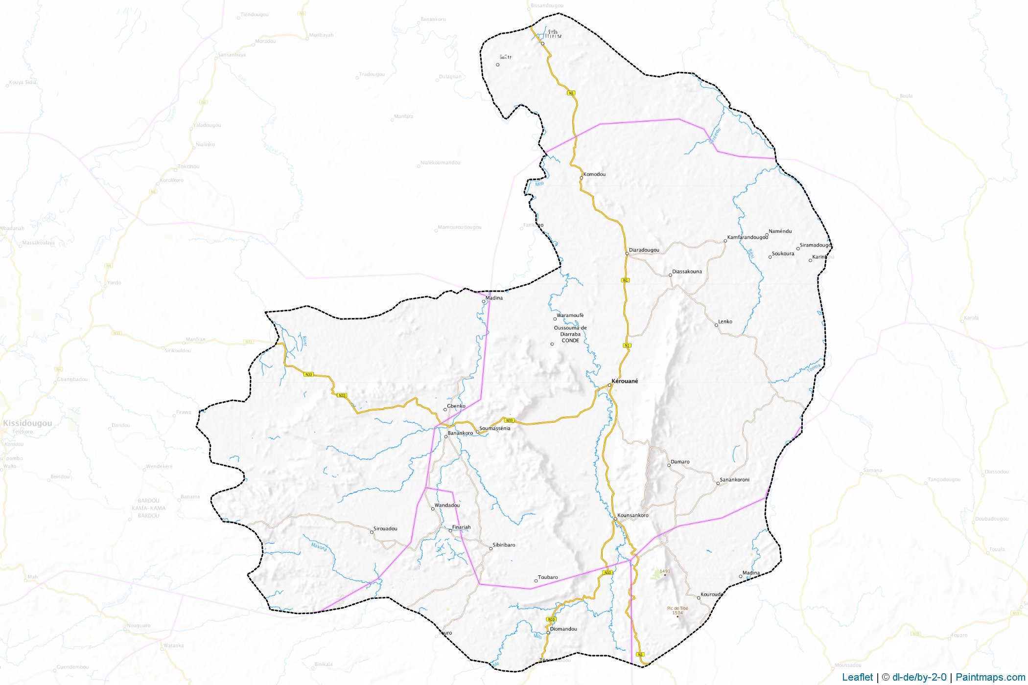 Muestras de recorte de mapas Kérouané (Guinea)-1