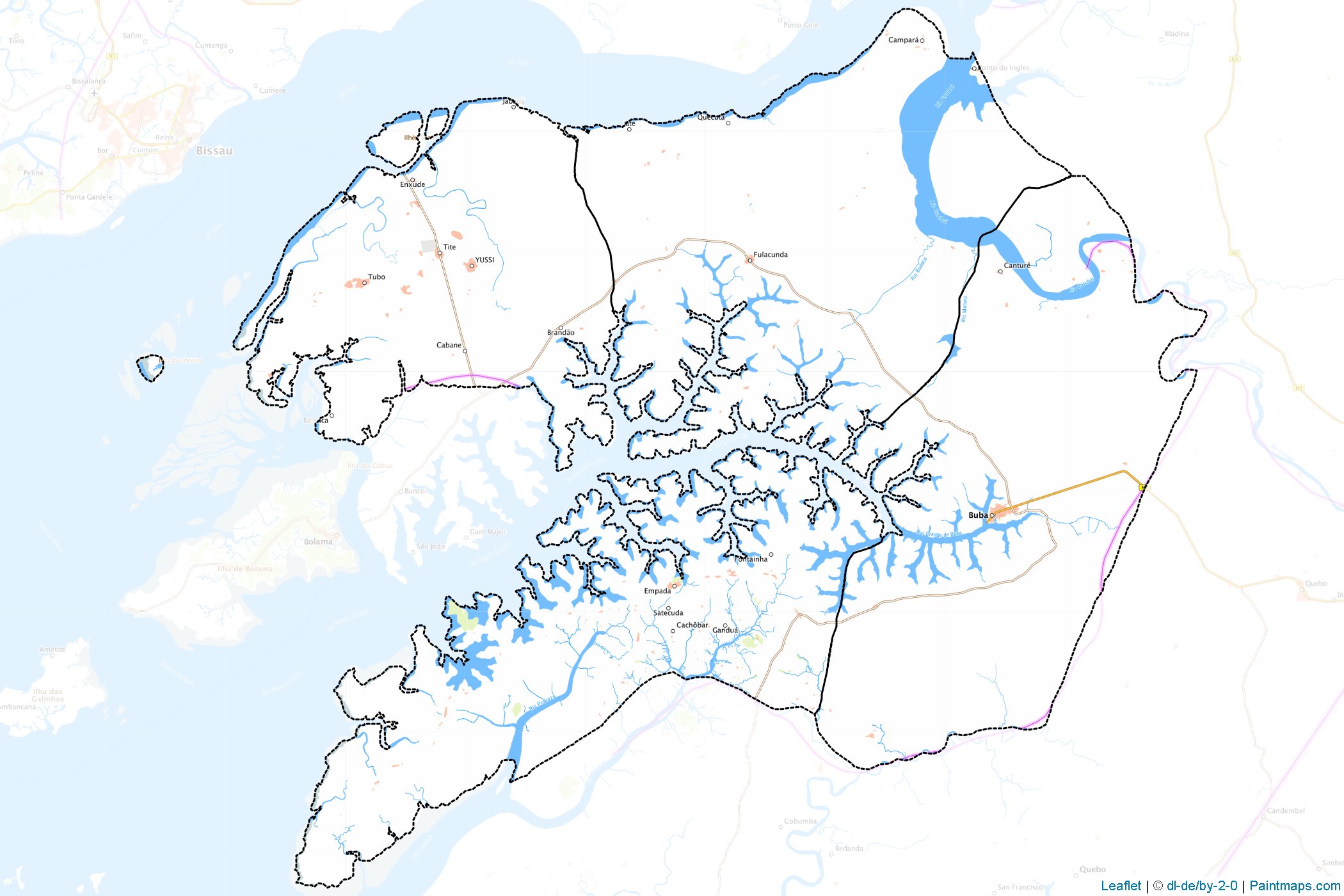 Muestras de recorte de mapas Quinara (Guinea-Bissau)-1